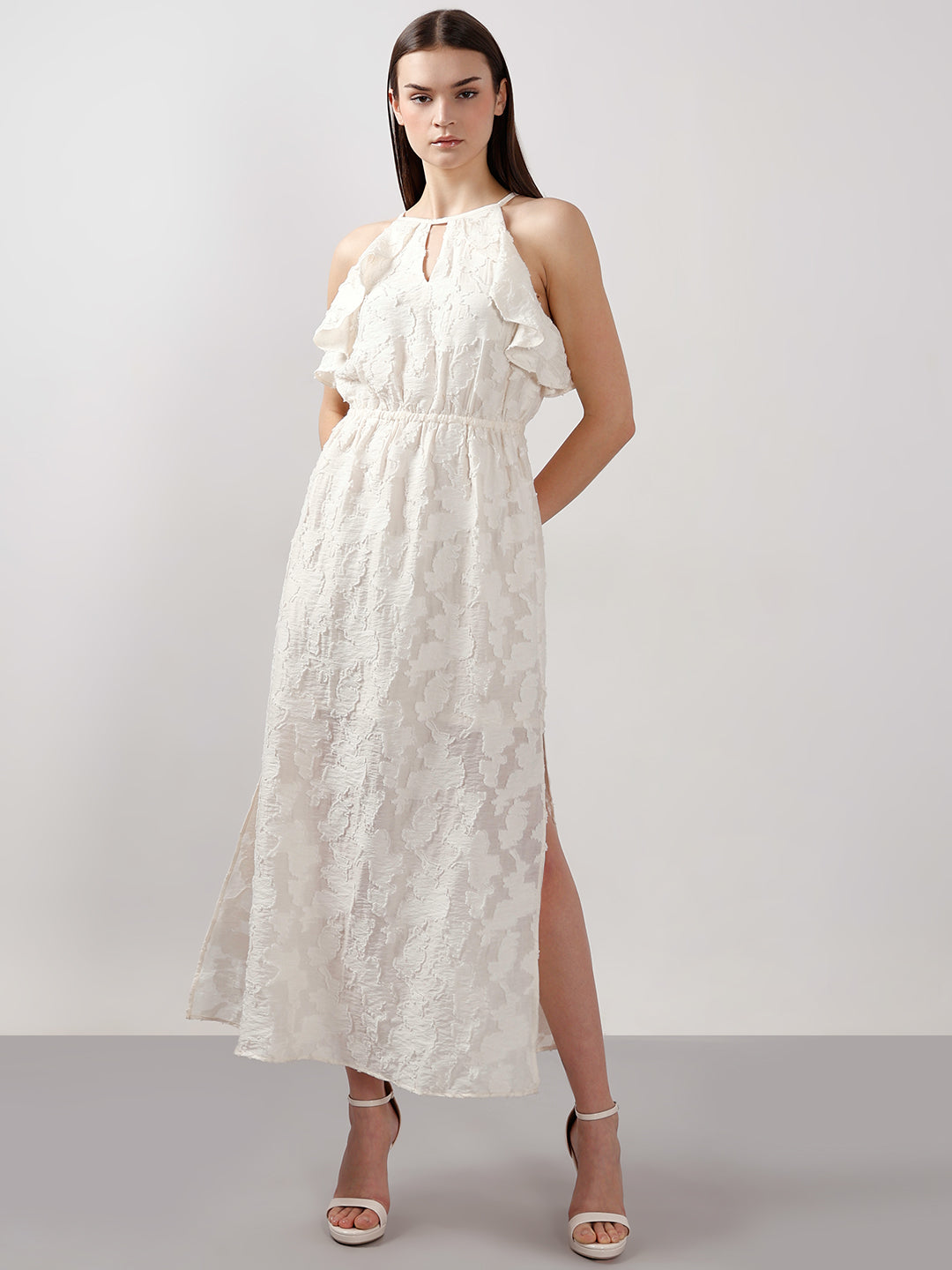 VERO MODA White Ruffle Midaxi Dress