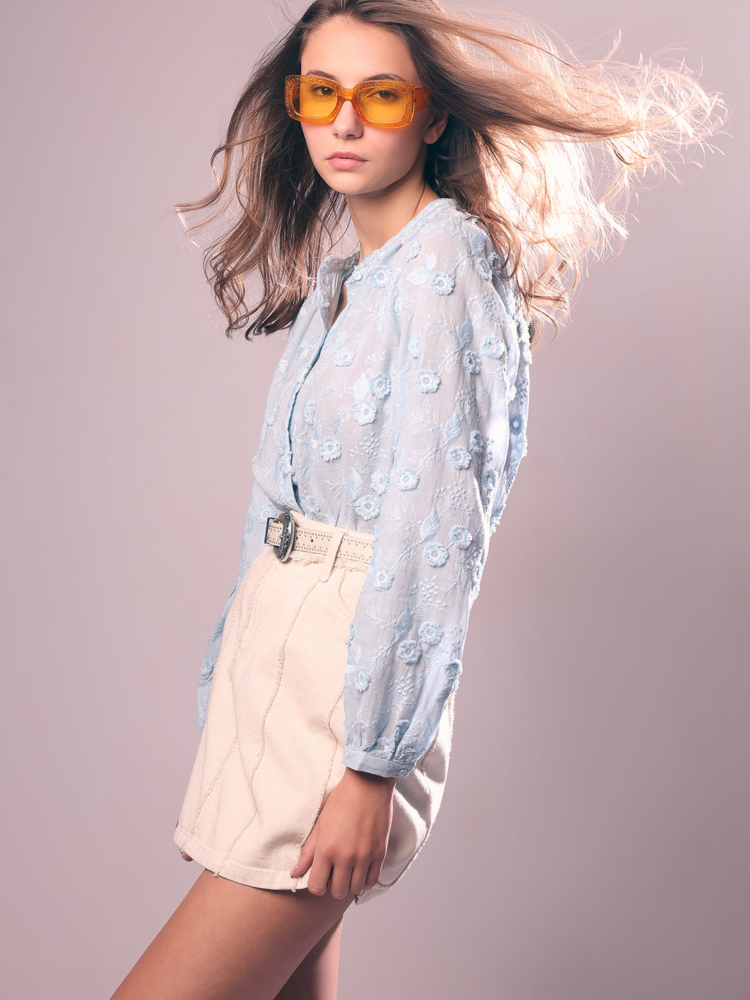 VERO MODA Blue 3D Floral Embroidery Shirt