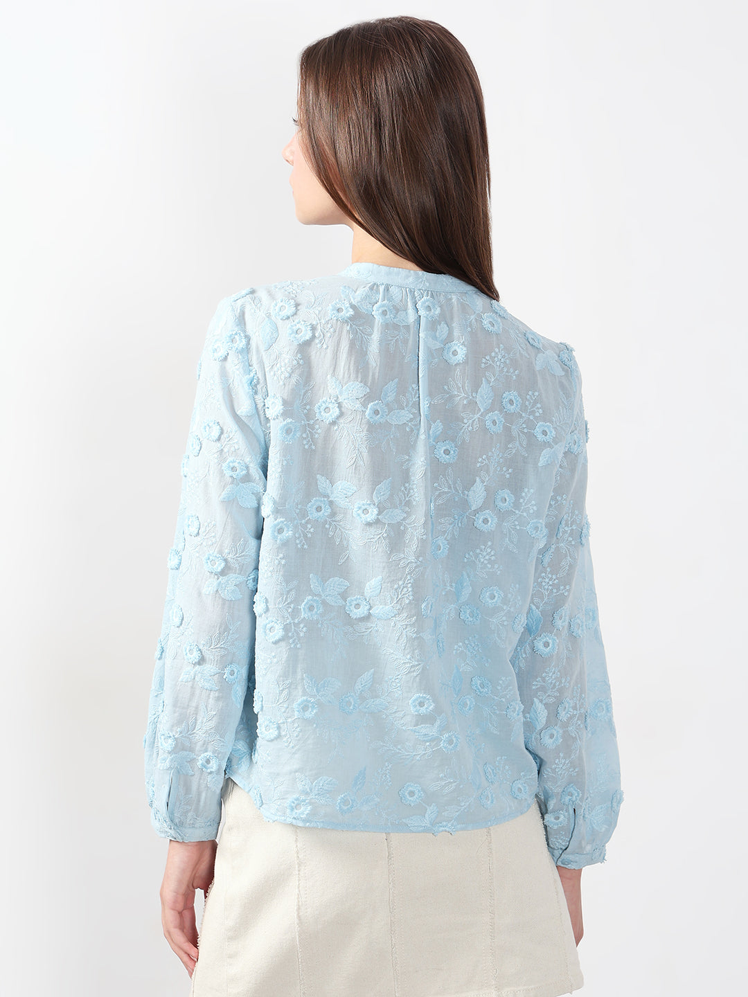 VERO MODA Blue 3D Floral Embroidery Shirt