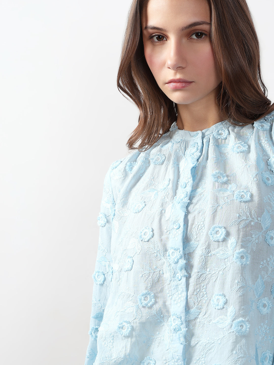 VERO MODA Blue 3D Floral Embroidery Shirt