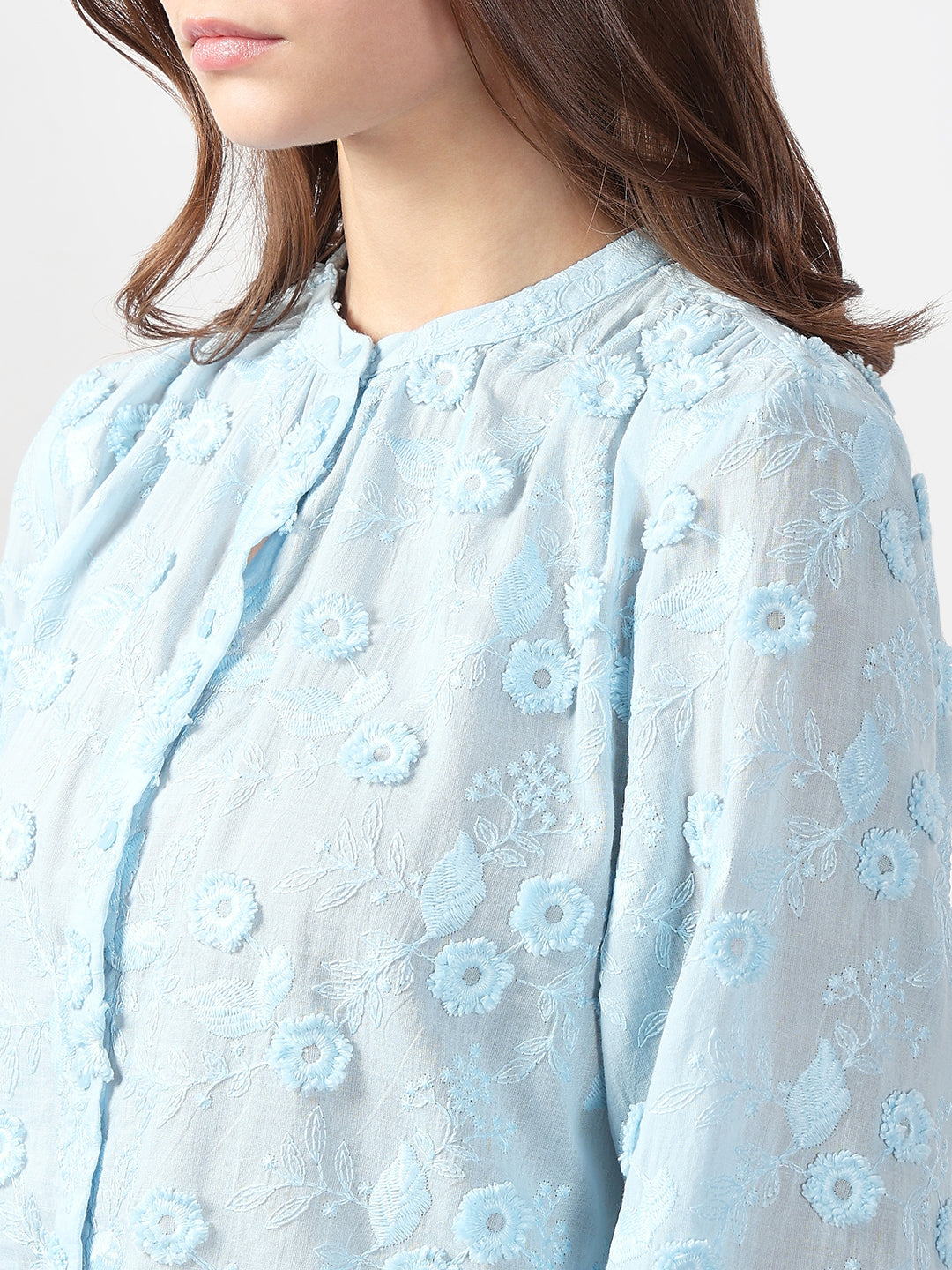 VERO MODA Blue 3D Floral Embroidery Shirt