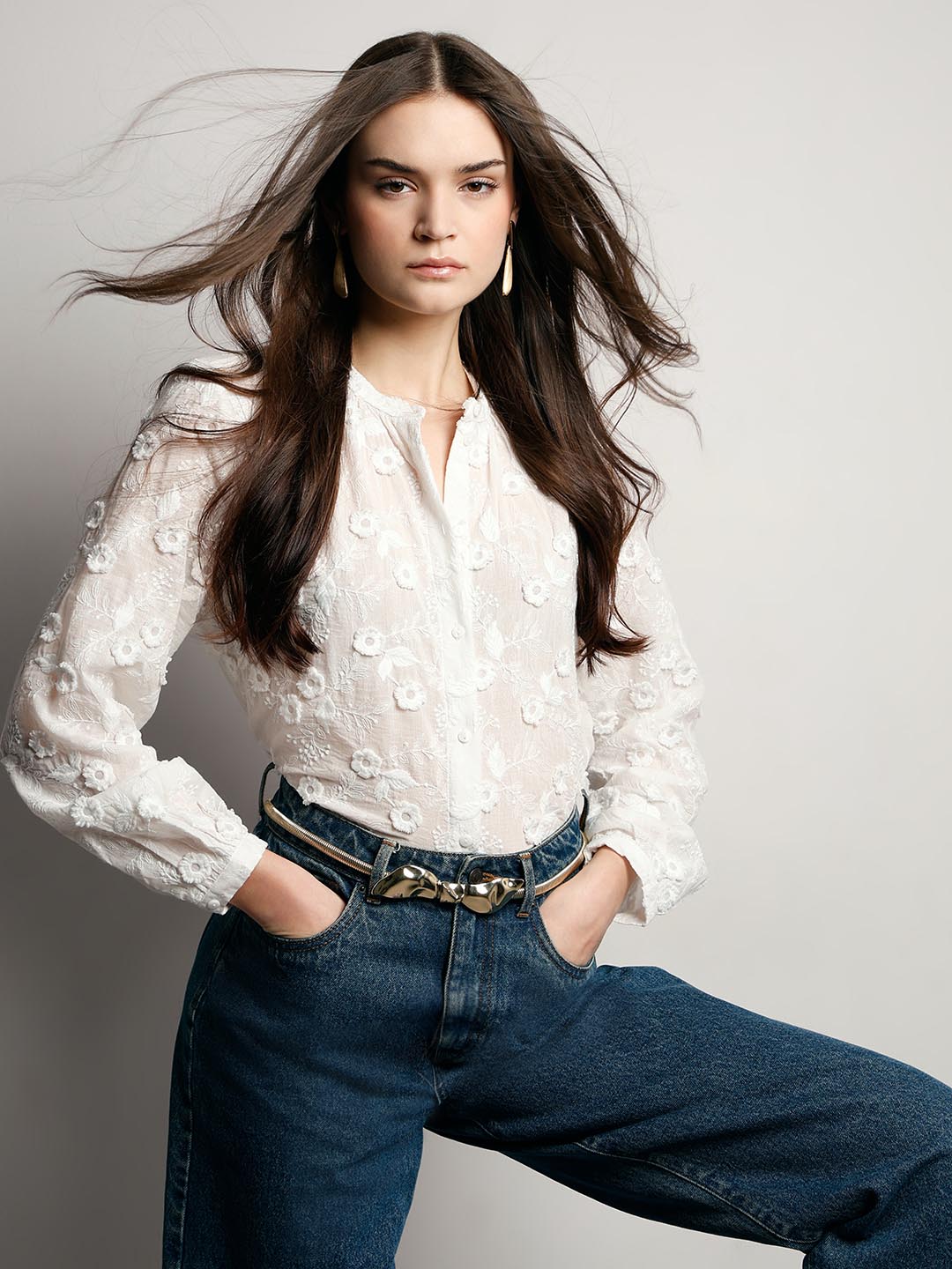VERO MODA White 3D Embroidery Shirt