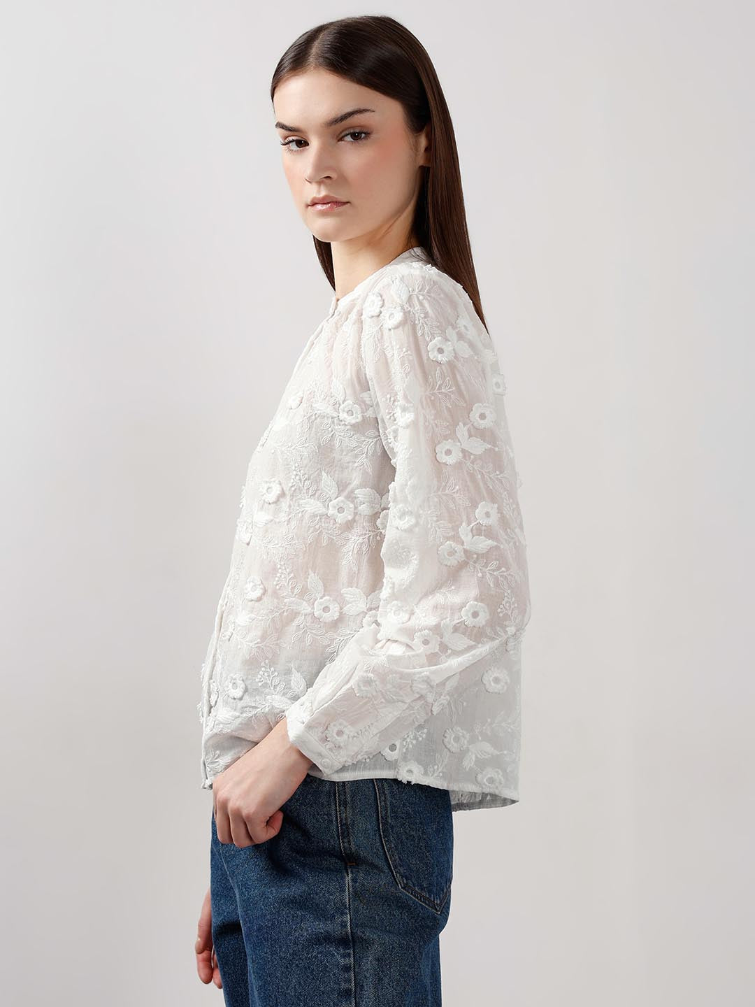Vero Moda White 3D Embroidery Shirt