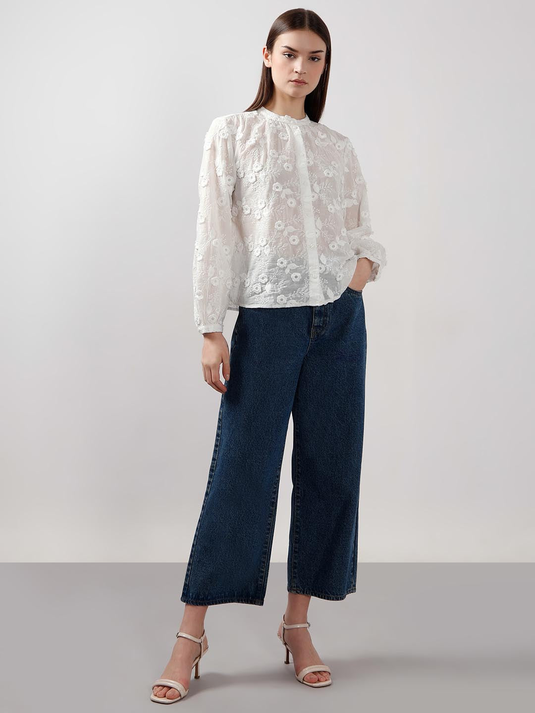 Vero Moda White 3D Embroidery Shirt