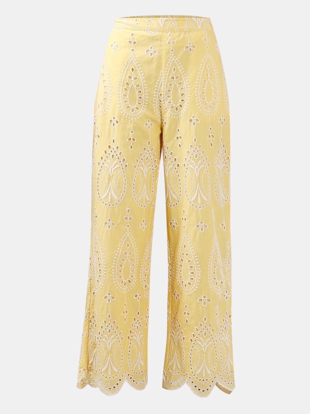 Vero Moda Yellow Schiffli Embroidered Pant
