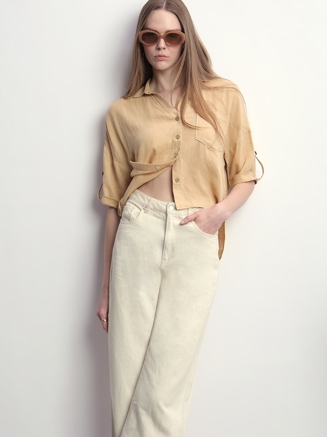 VERO MODA Beige Short Sleeves Shirt