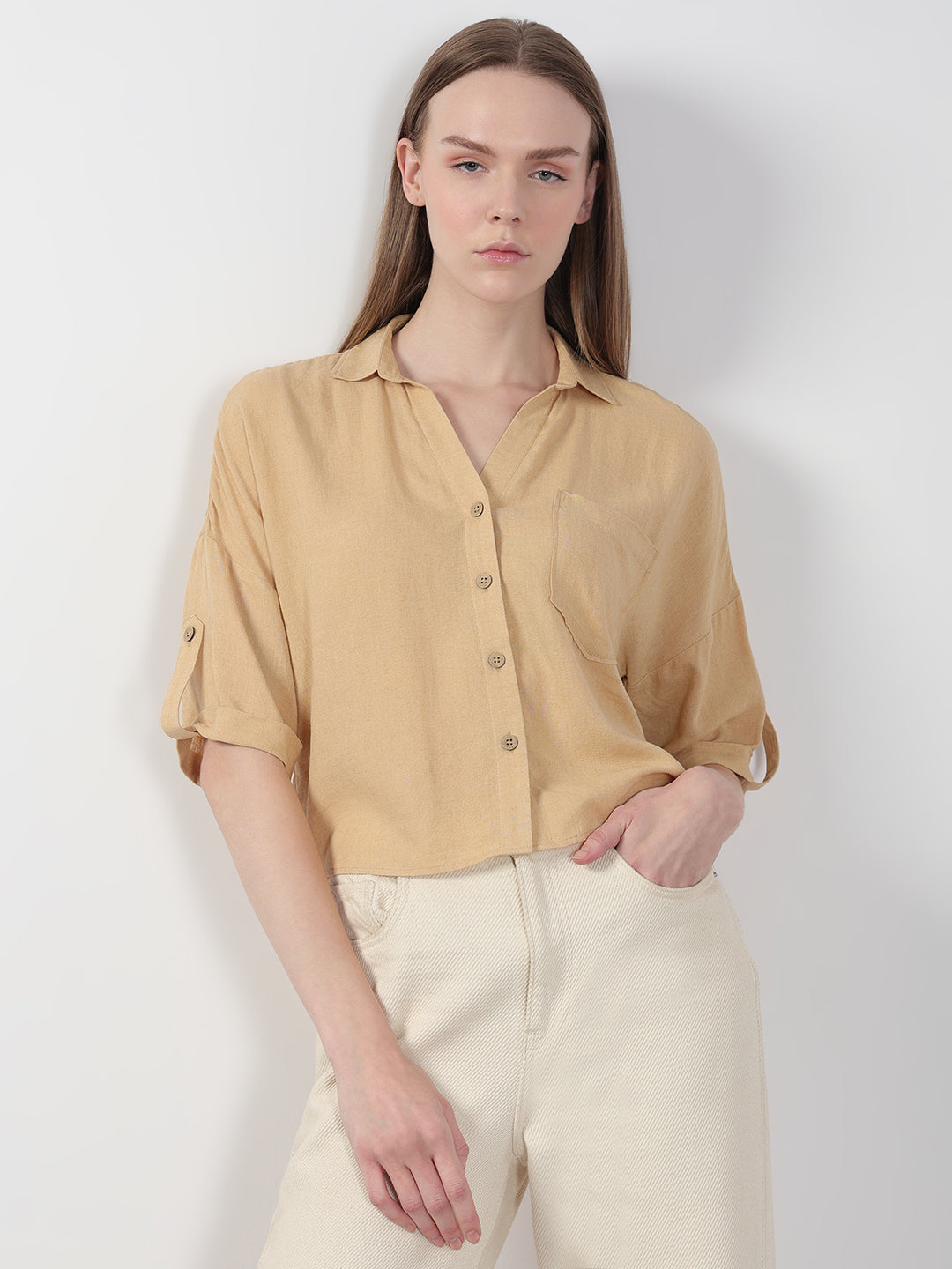 VERO MODA Beige Short Sleeves Shirt