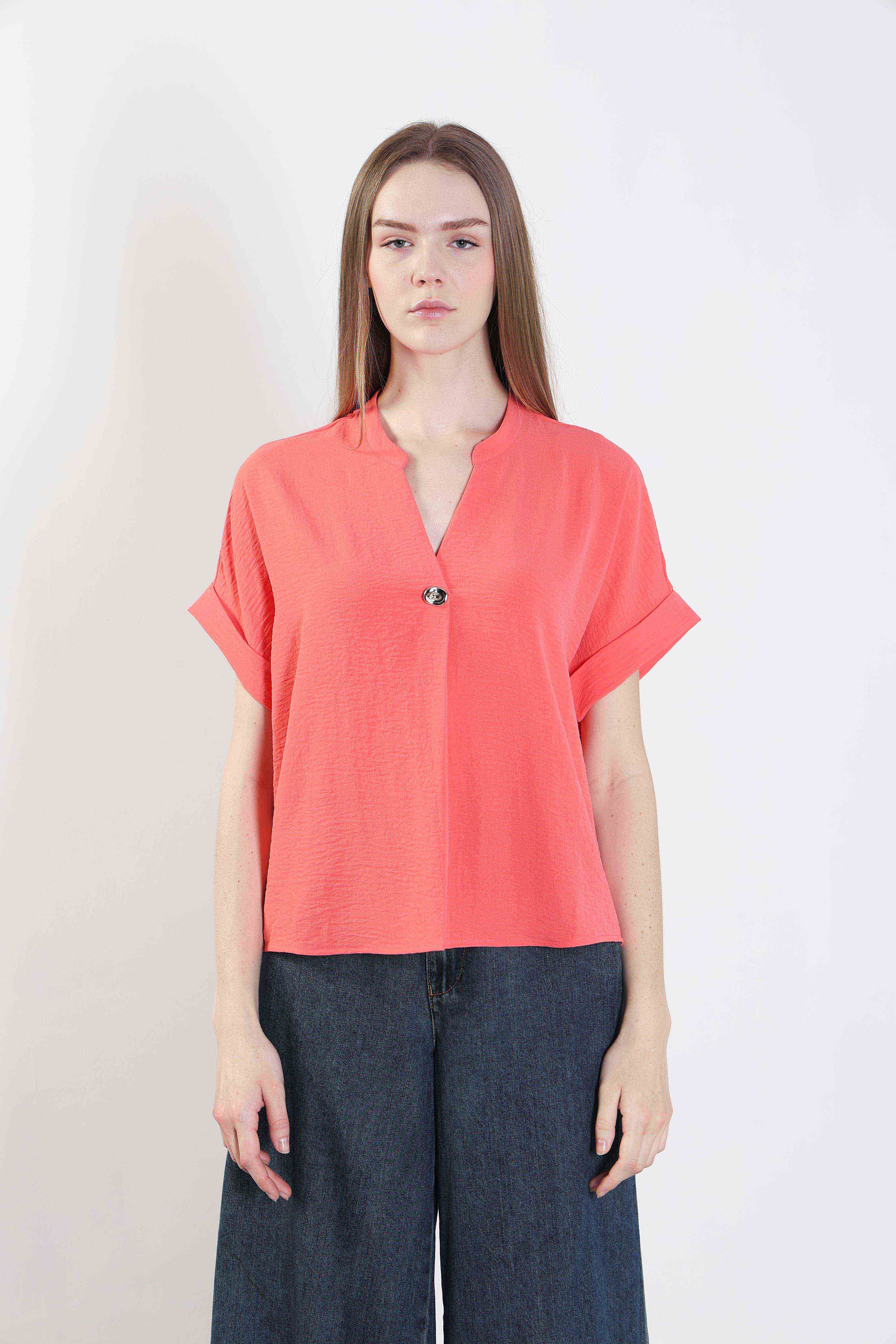 Coral Pink Short Sleeves Top