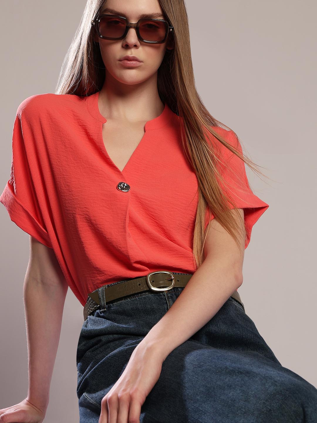 Coral Pink Short Sleeves Top