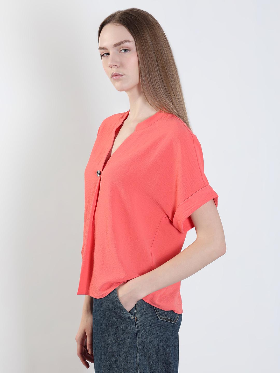 Coral Pink Short Sleeves Top