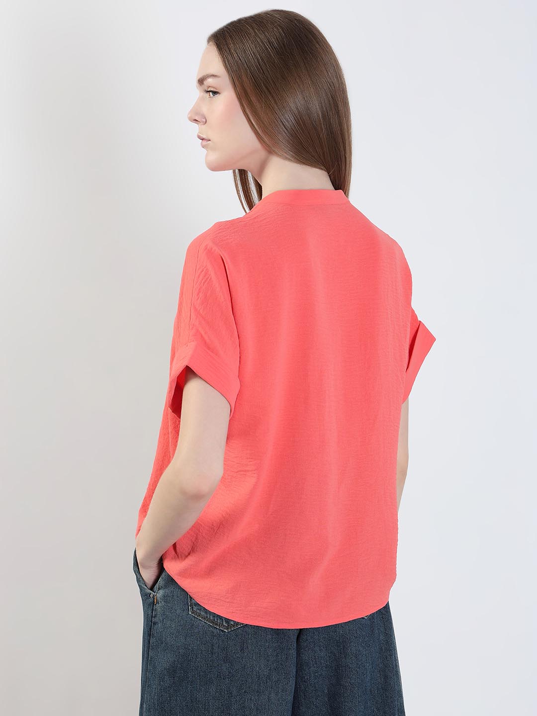 Coral Pink Short Sleeves Top