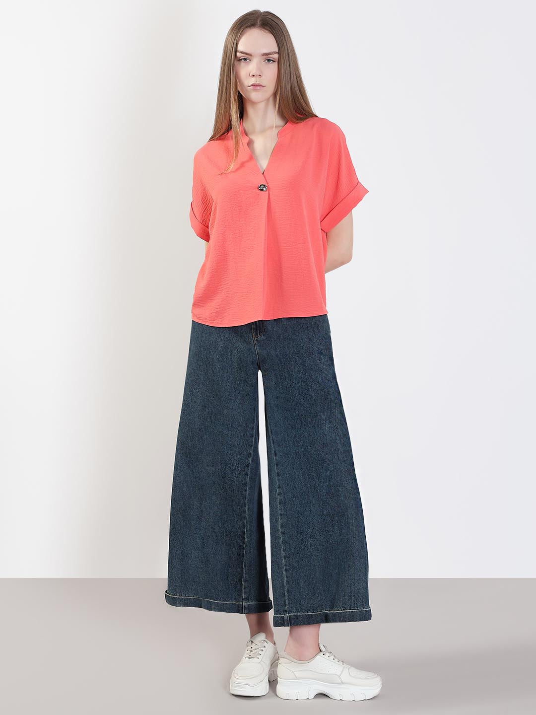 Coral Pink Short Sleeves Top