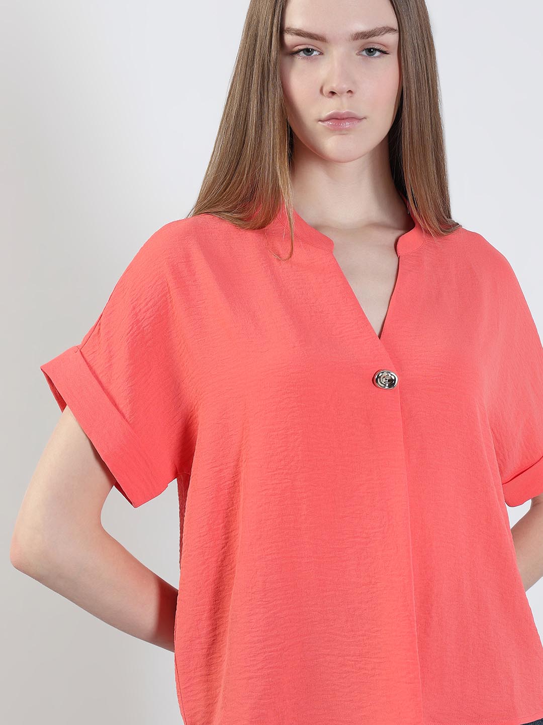 Coral Pink Short Sleeves Top