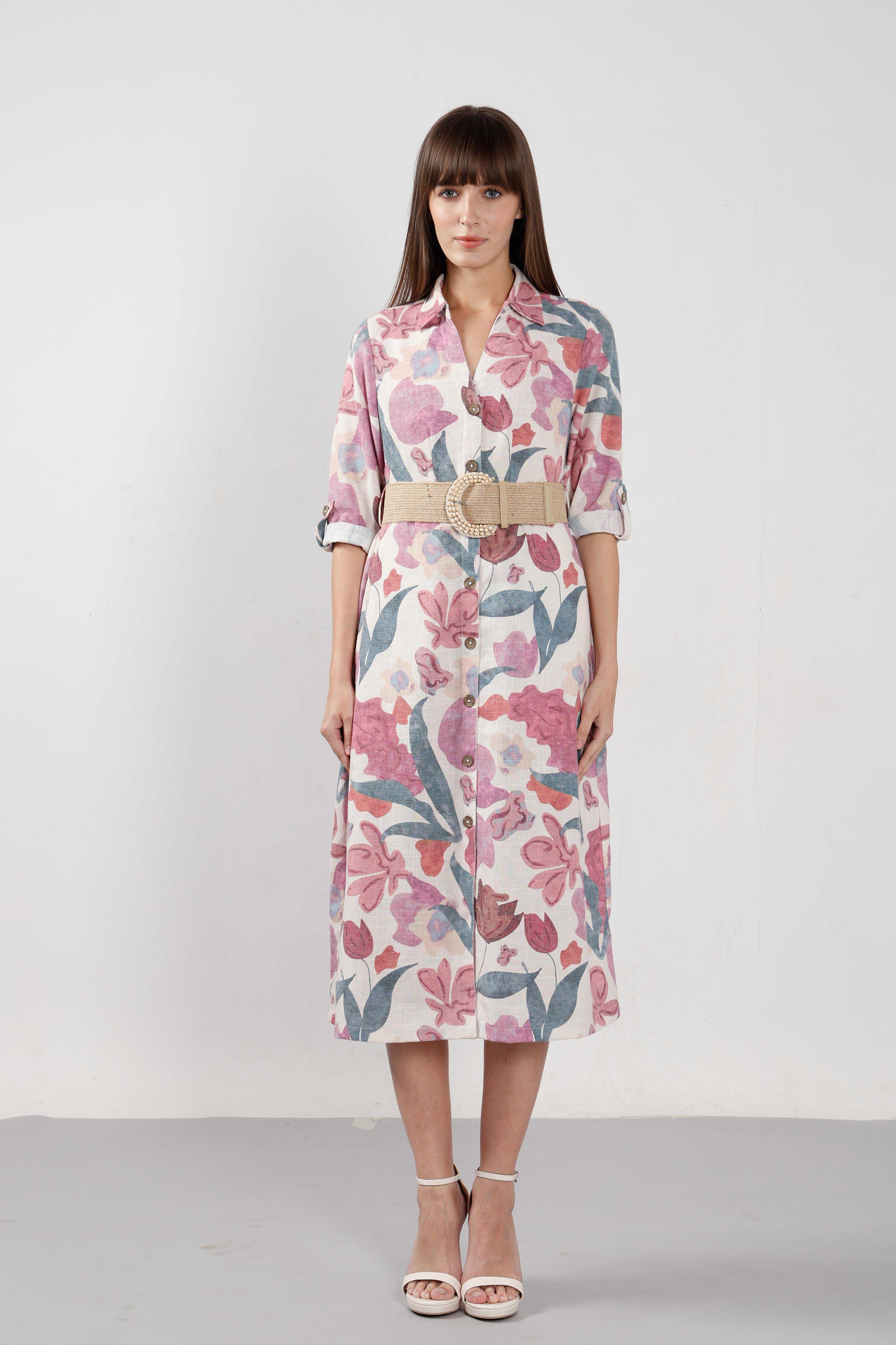 Vero Moda Pink Floral Print Shirt Dress