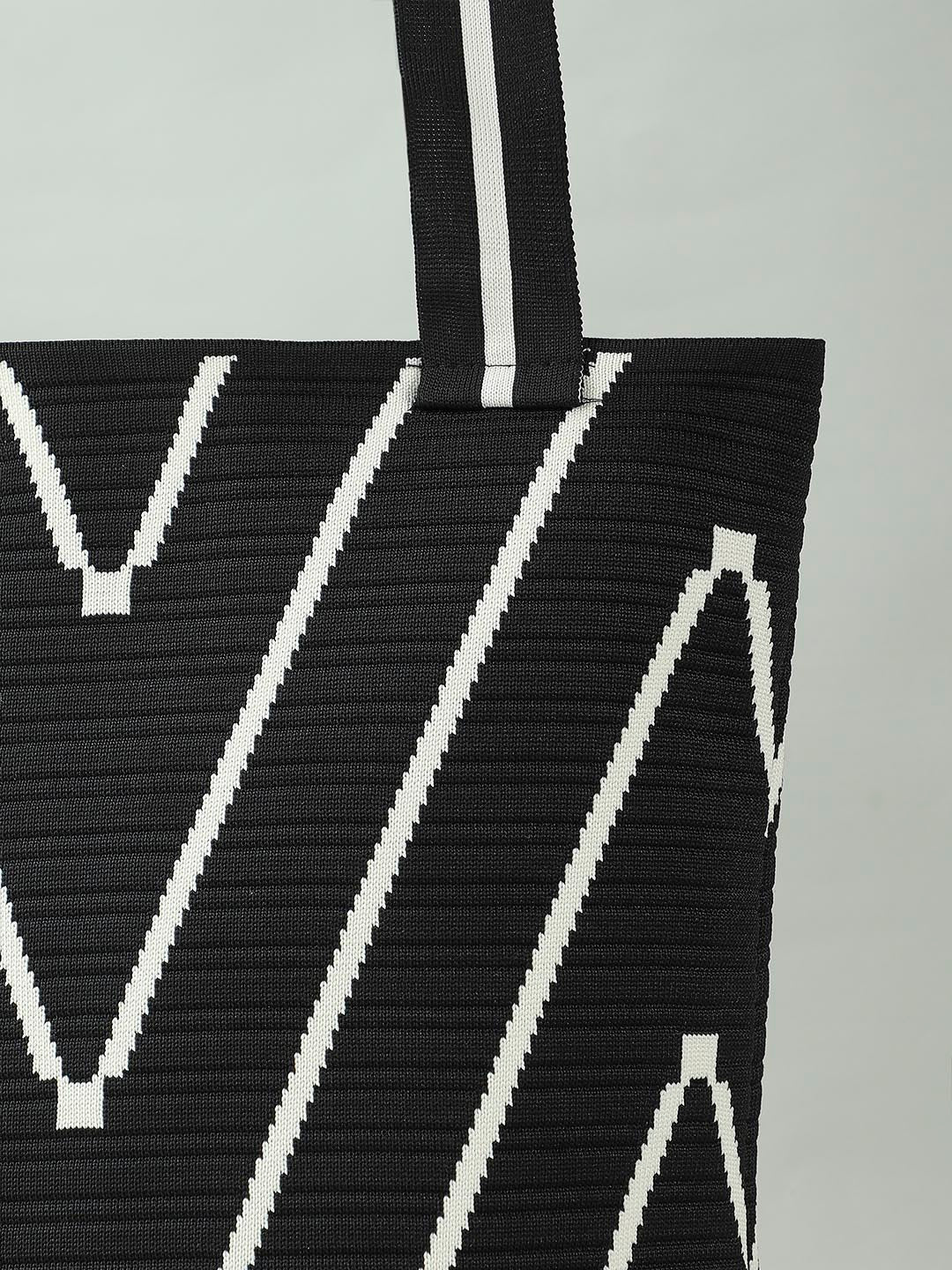 Black Textured Contrast Shoulder Bag