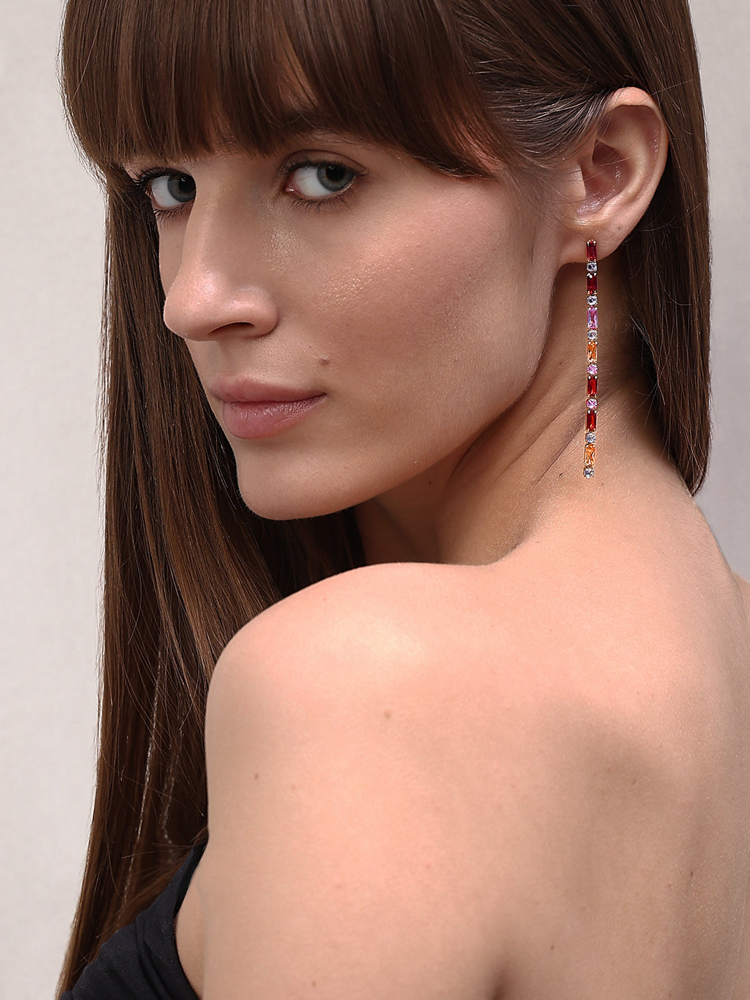 Long Crystal Drop Earrings - Free Size