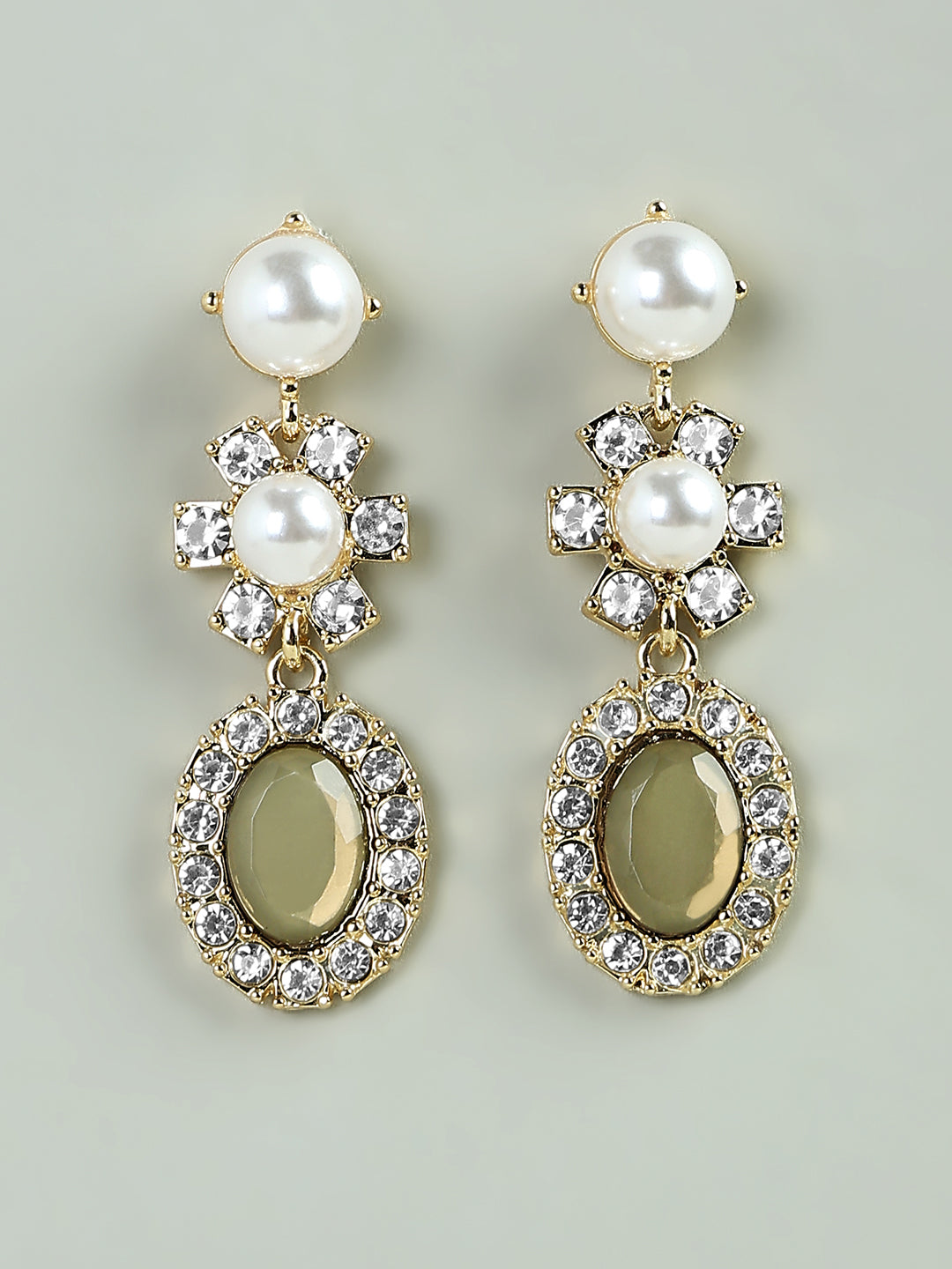 Golden Pearl & Crystal Drop Earrings
