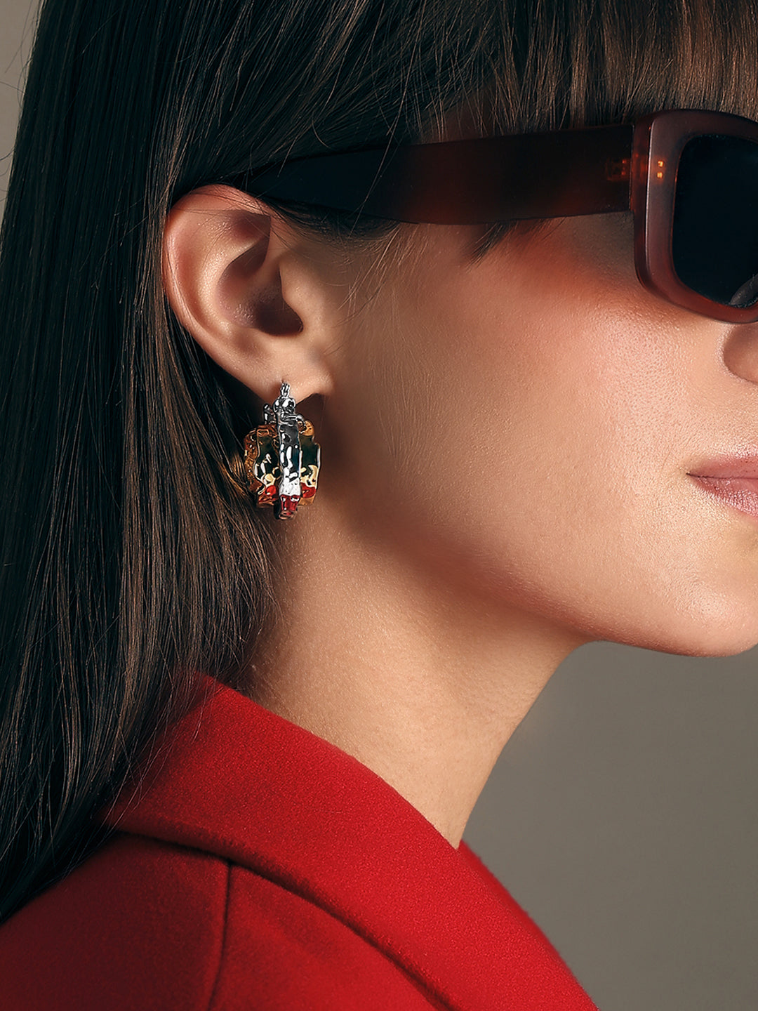 Dual Toned Hoop Earrings - Free Size