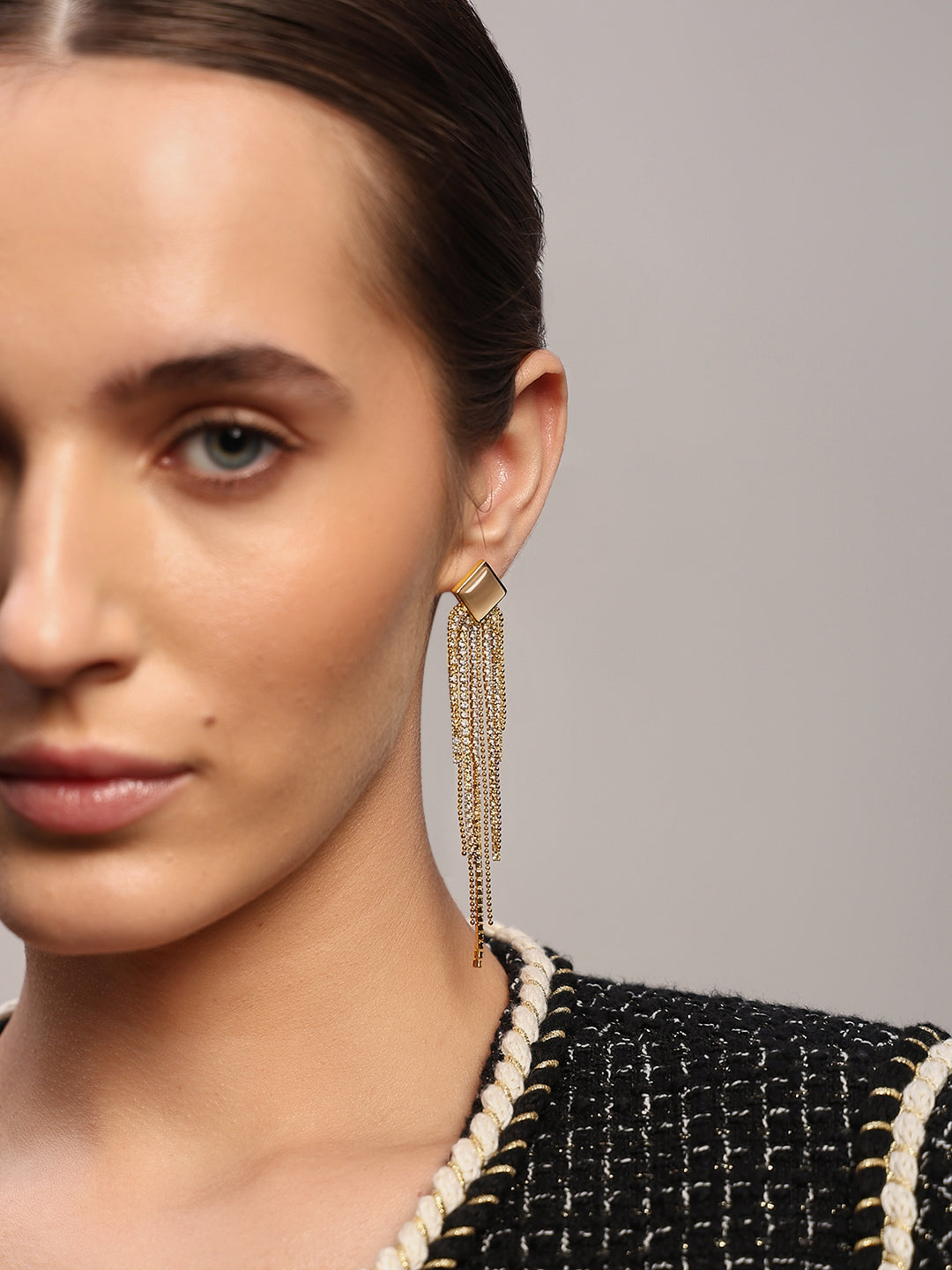 Rhinestone Detail Drop Earrings - Free Size