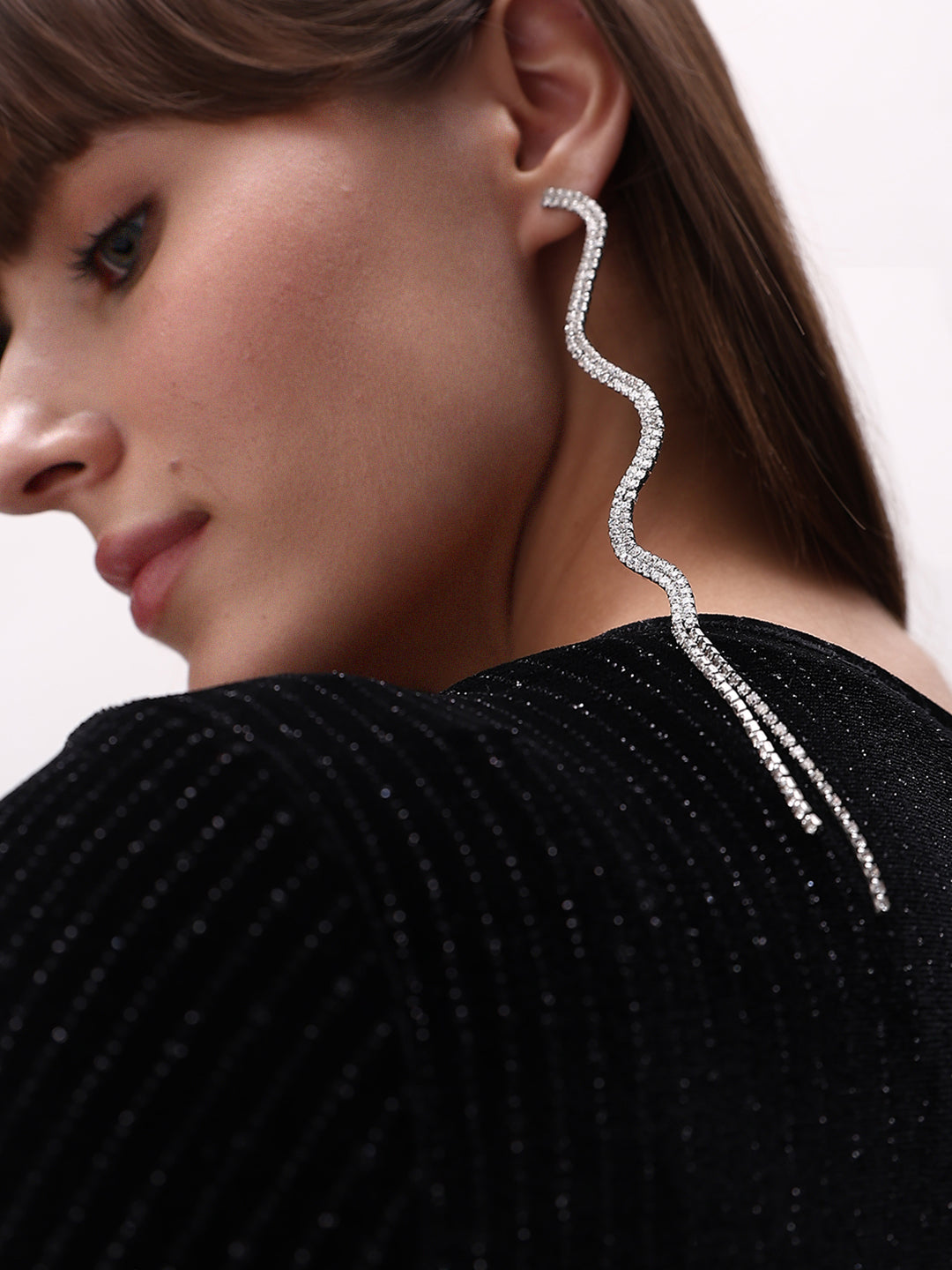 Silver Rhinestone Drop Earrings