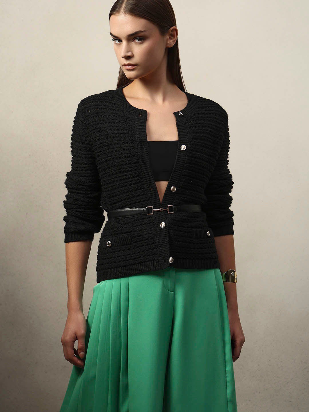 Knitted Button-Up Cardigan - XS