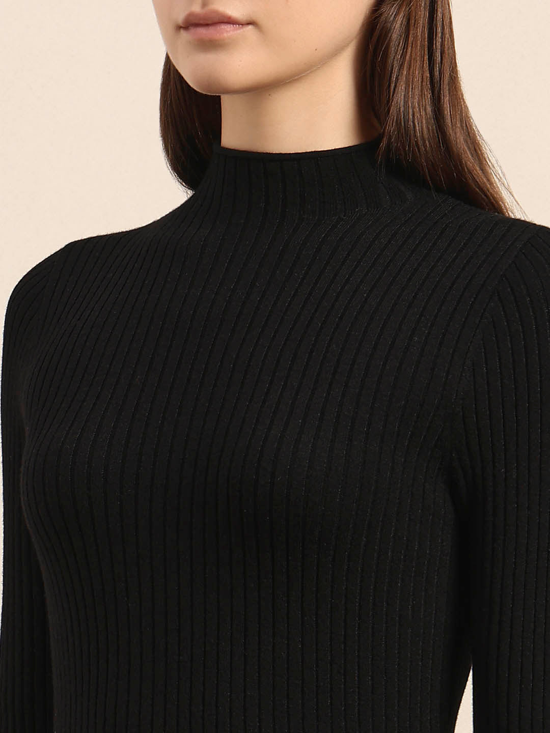 Ribbed Knitted Skater Dress - Black