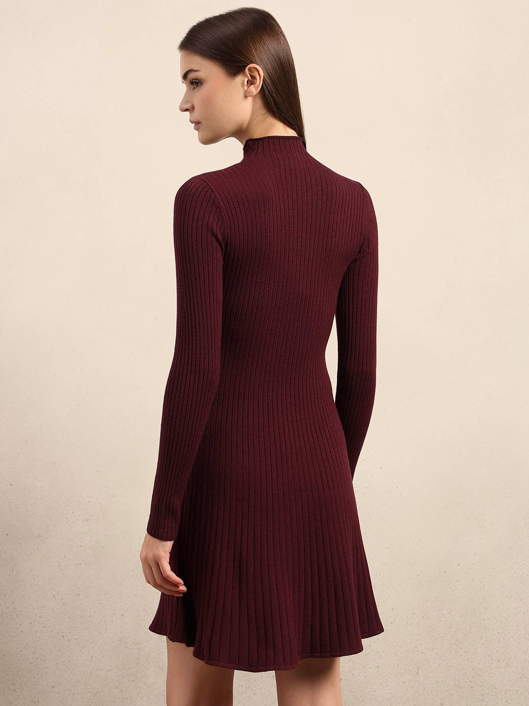 Ribbed Knitted Skater Dress - Red