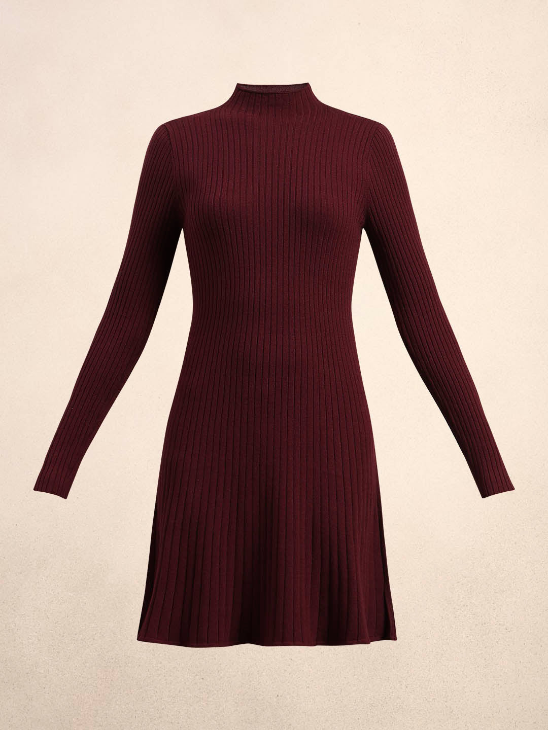 Ribbed Knitted Skater Dress - Red