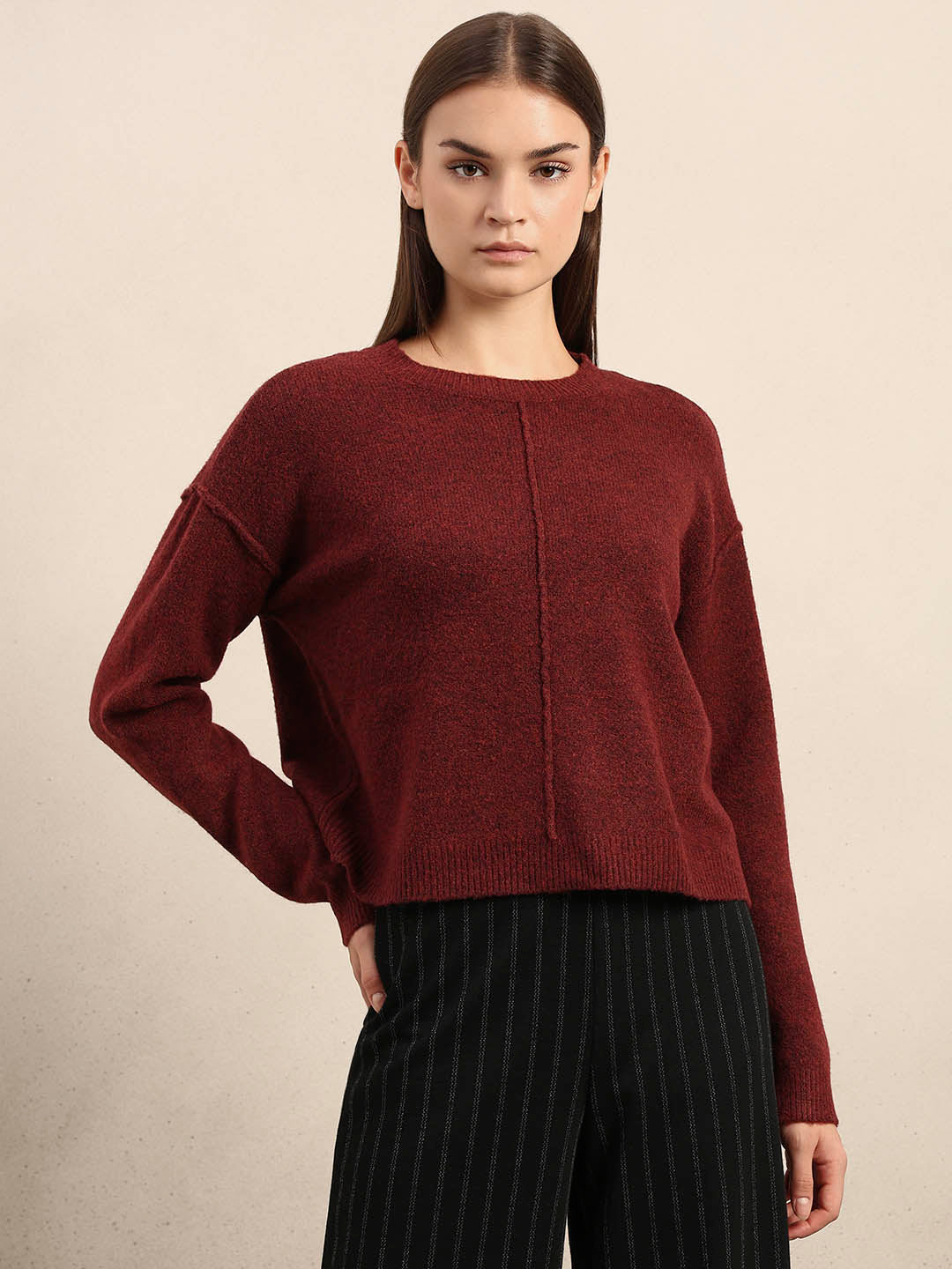 O-Neck Knitted Pullover - Red