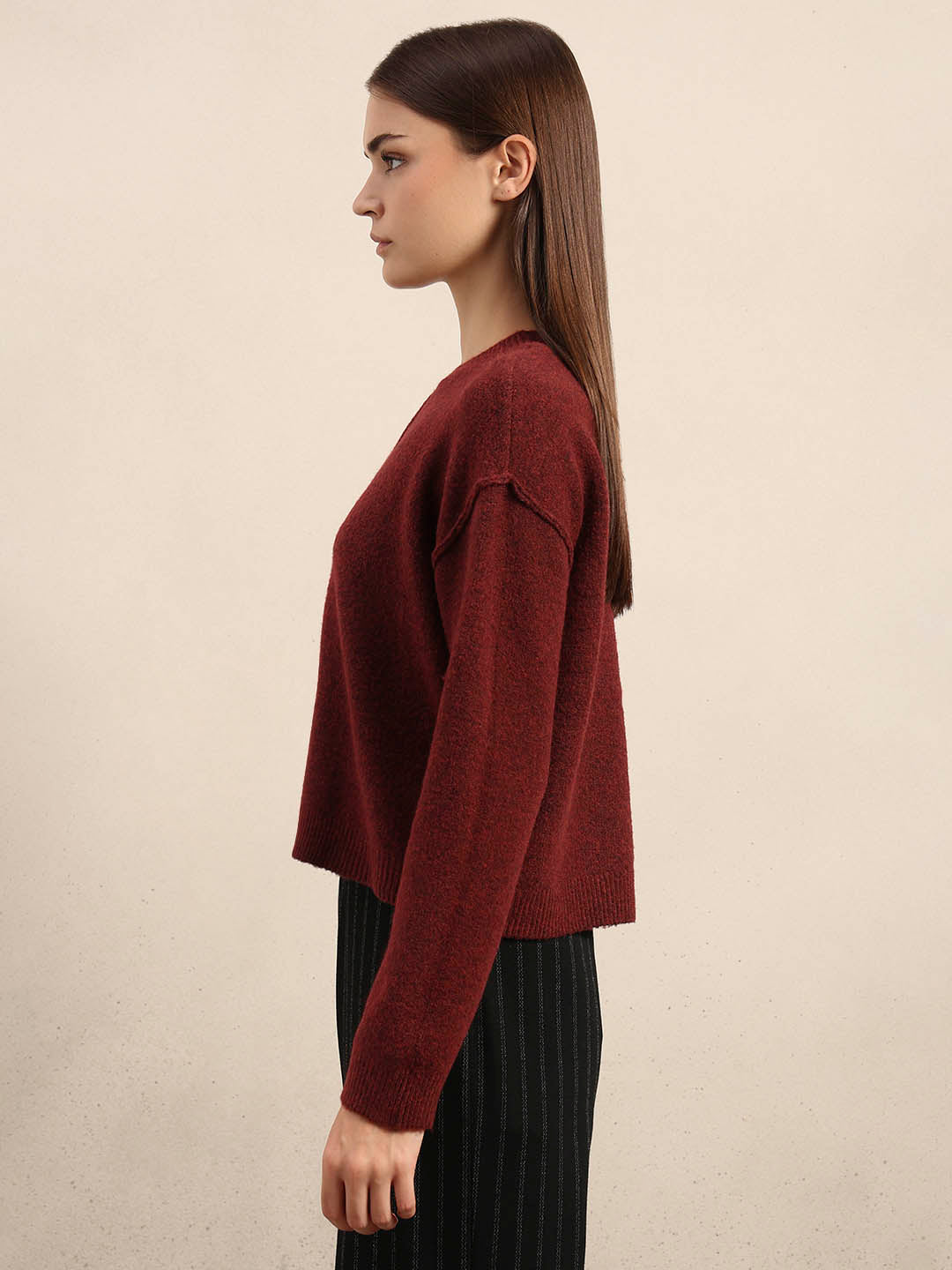 O-Neck Knitted Pullover - Red