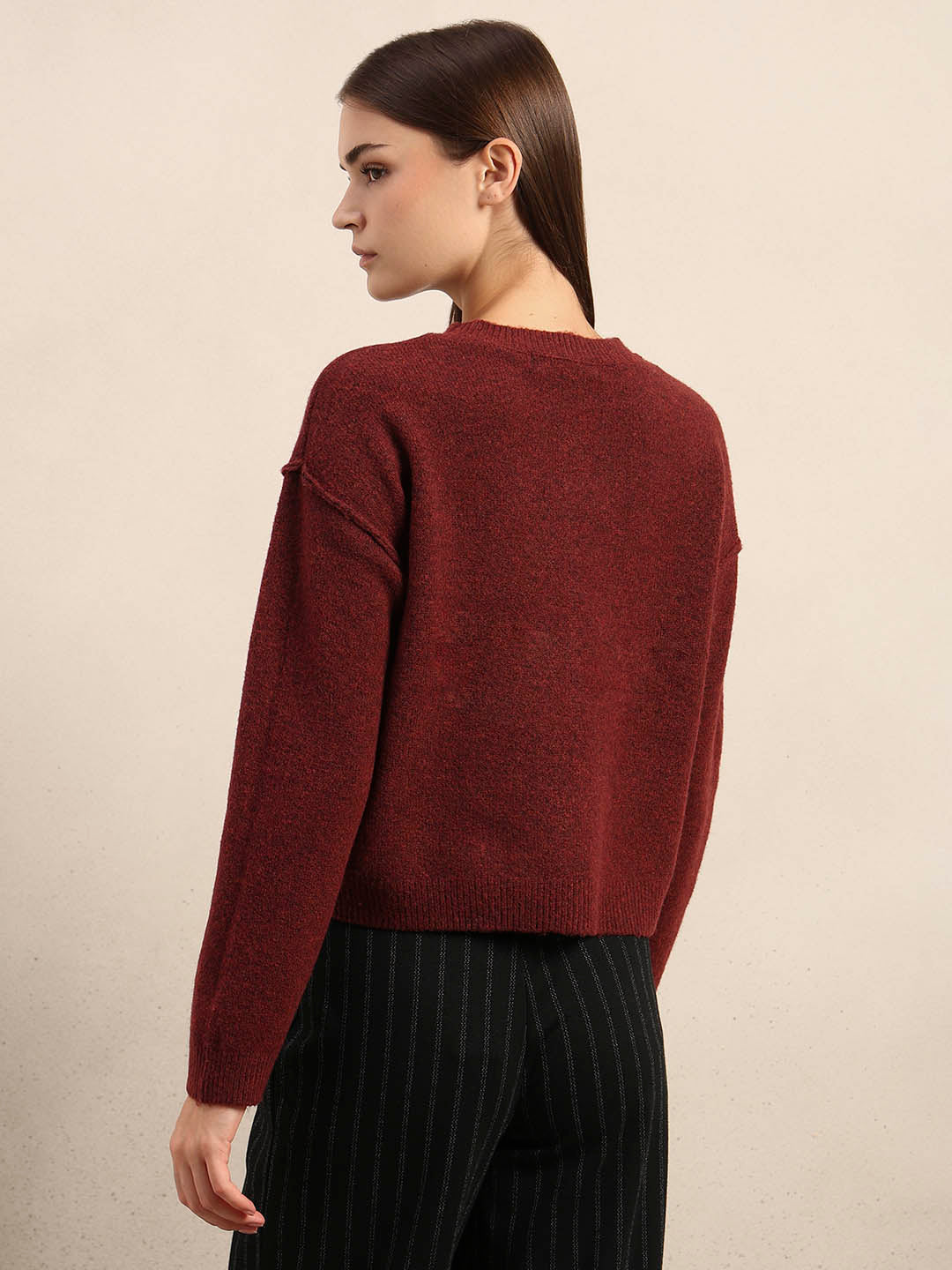 O-Neck Knitted Pullover - Red