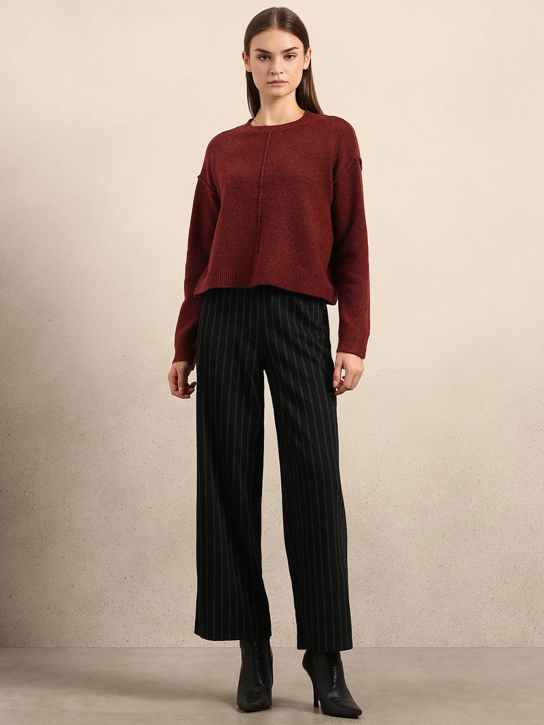 O-Neck Knitted Pullover - Red