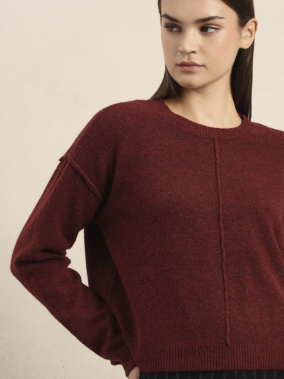 O-Neck Knitted Pullover - Red