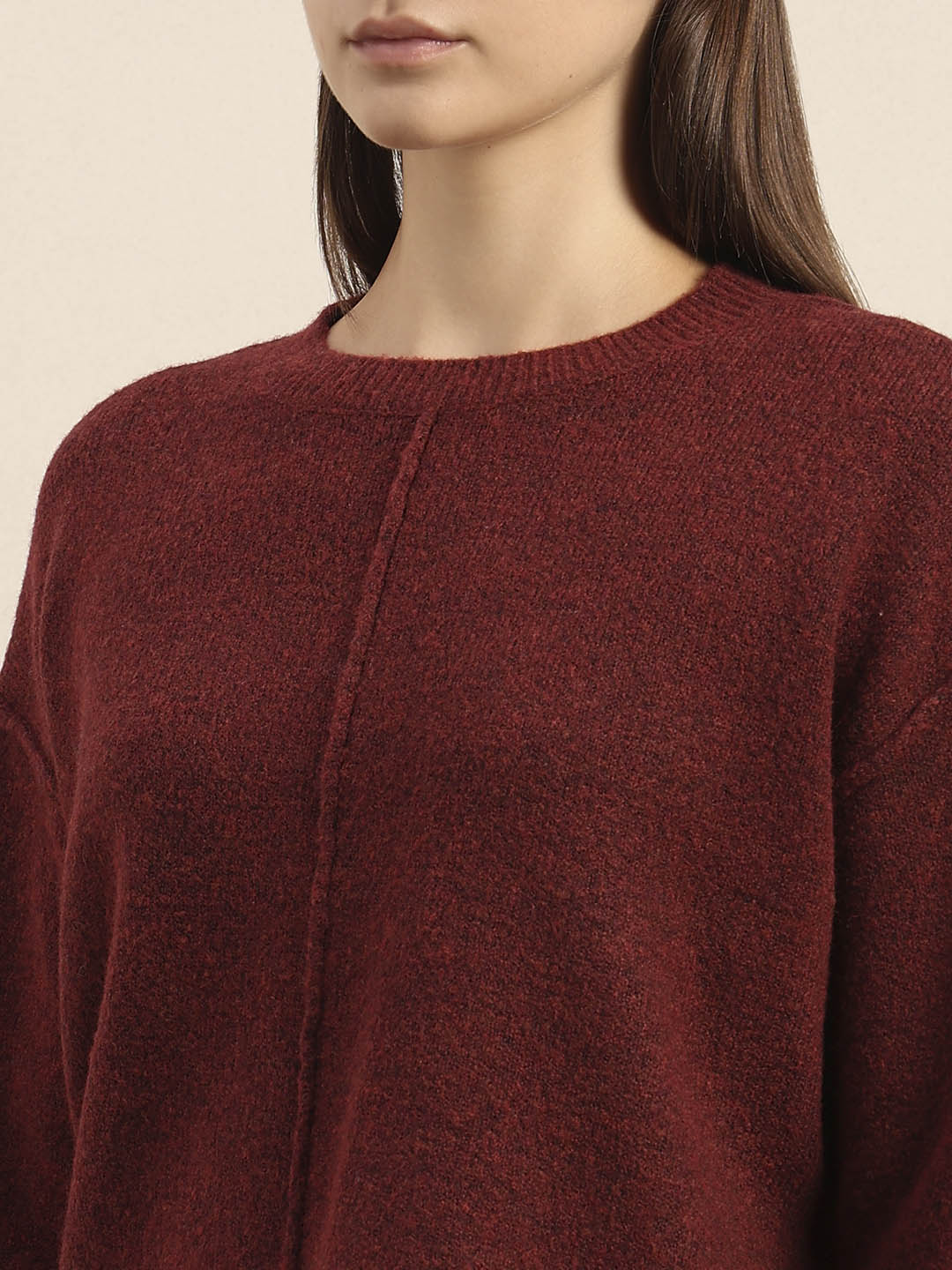 O-Neck Knitted Pullover - Red