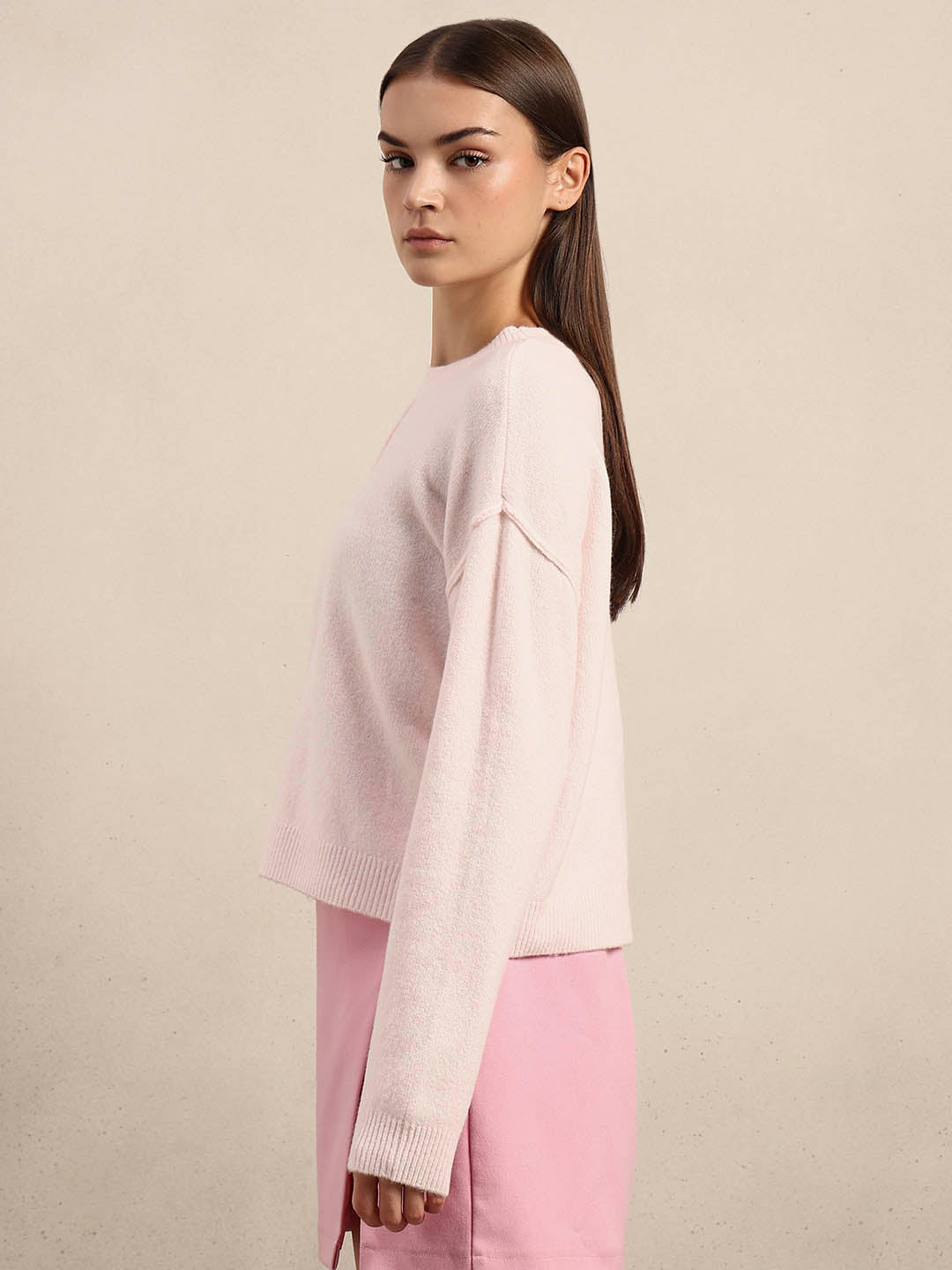 O-Neck Knitted Pullover - Light Pink