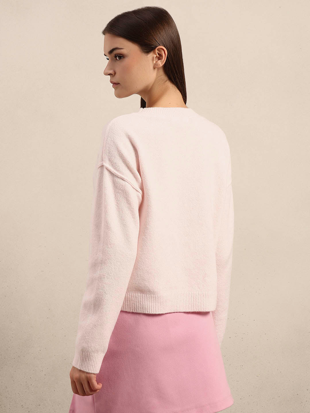 O-Neck Knitted Pullover - Light Pink