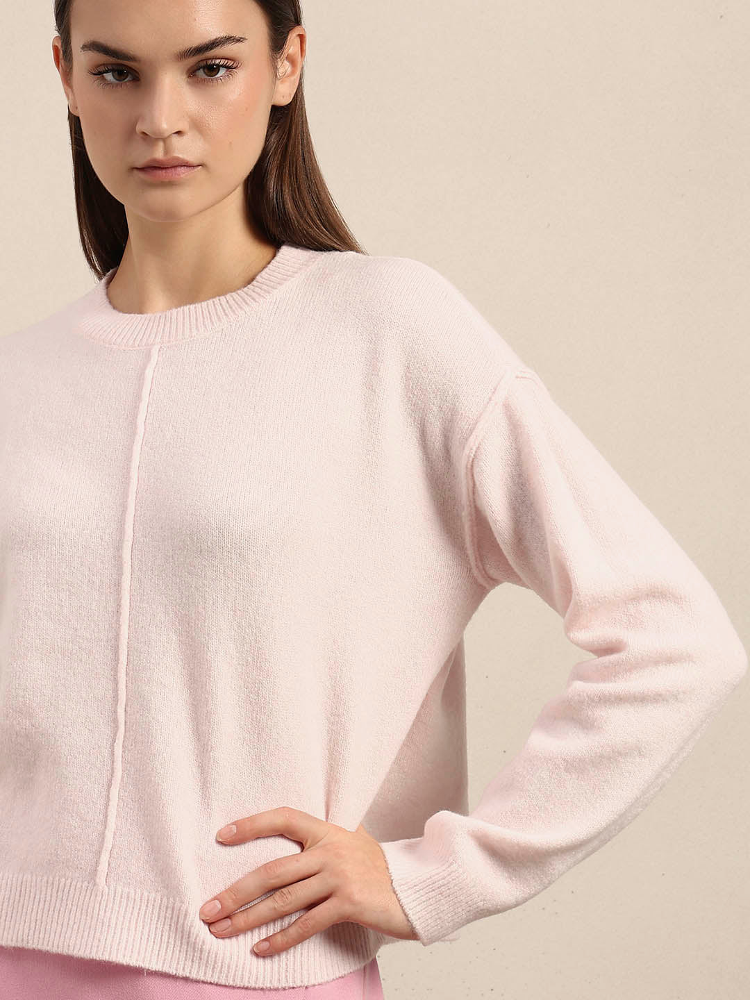 O-Neck Knitted Pullover - Light Pink
