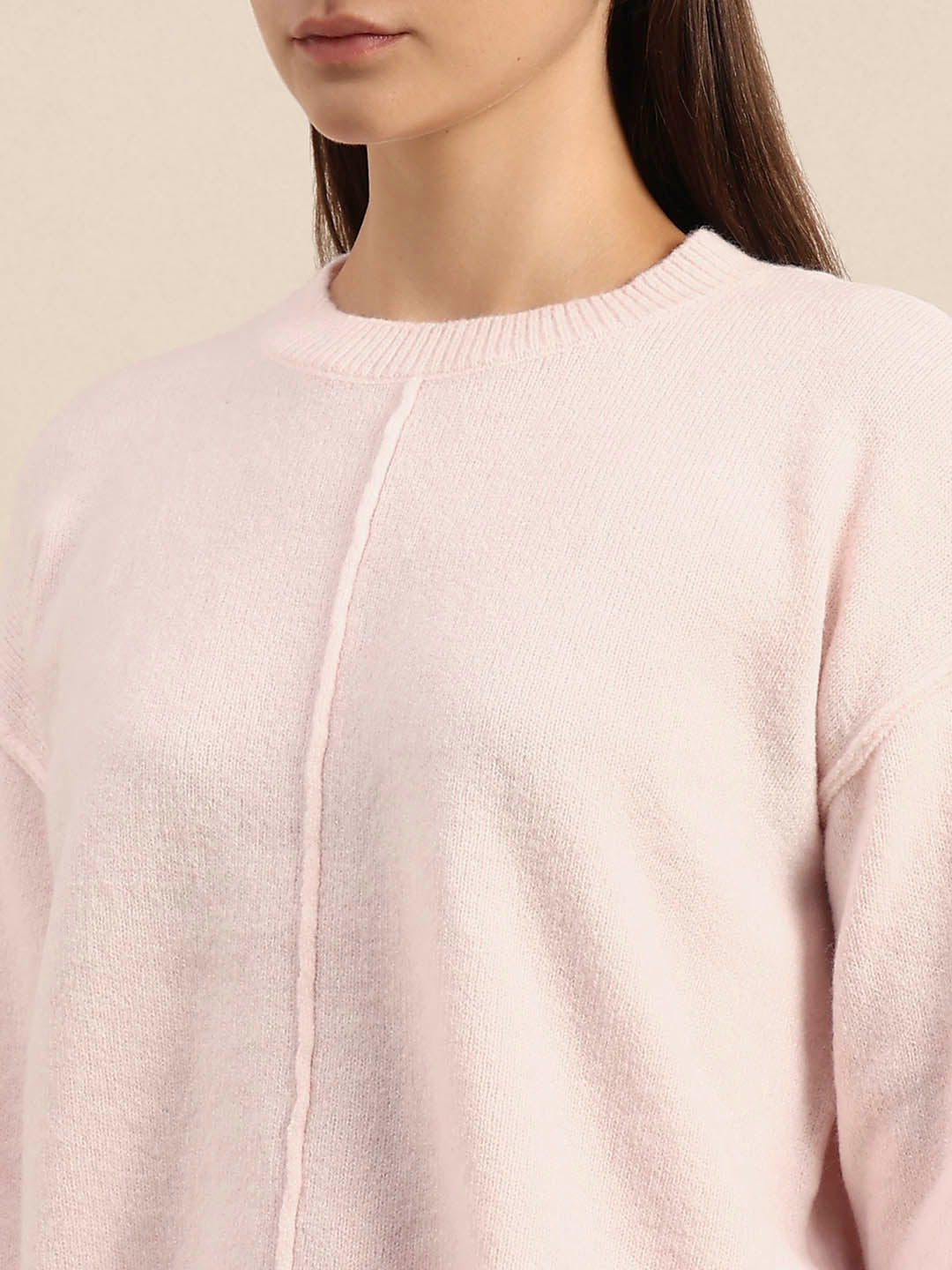 O-Neck Knitted Pullover - Light Pink