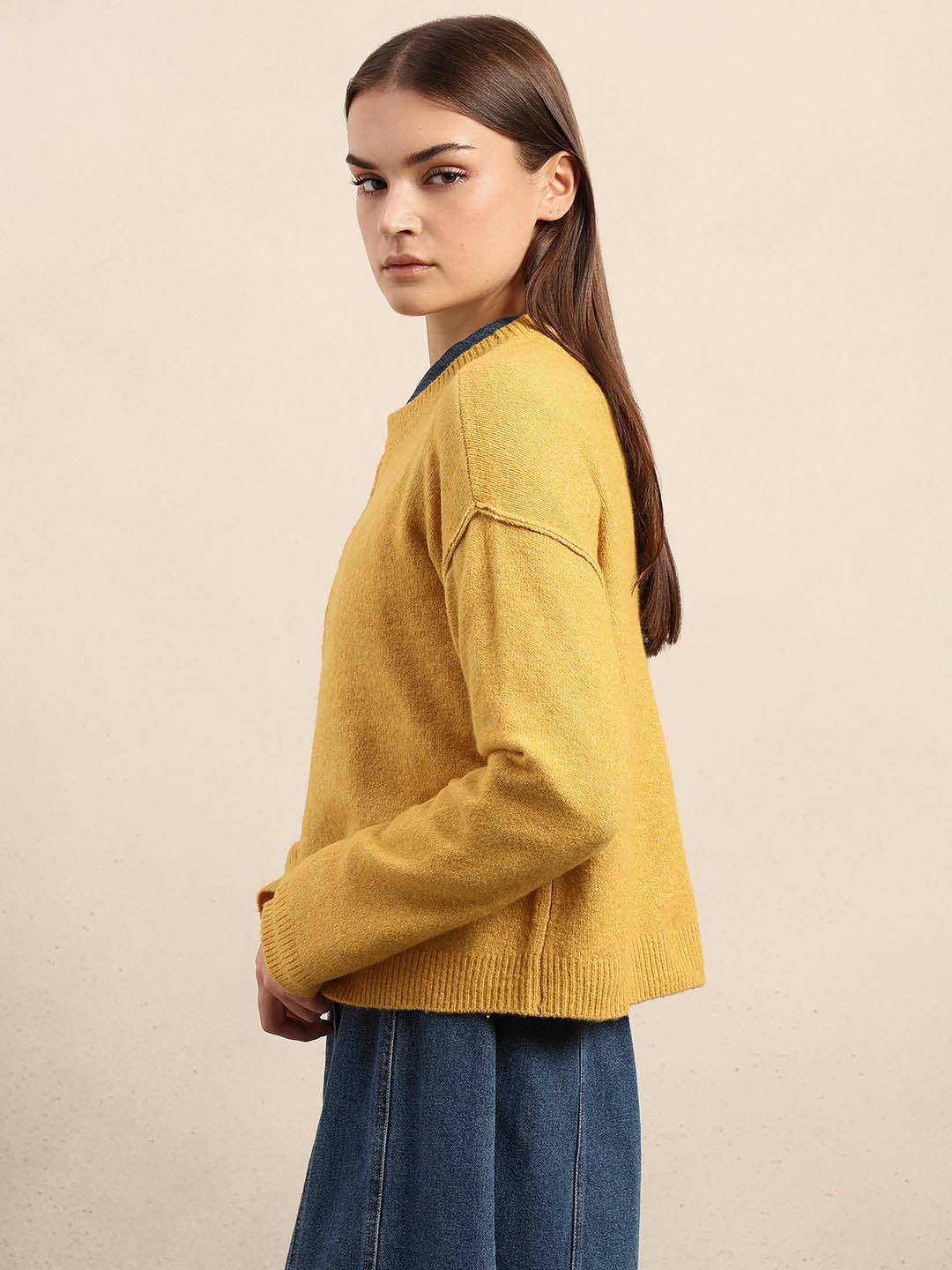 O-Neck Knitted Pullover - Mustard