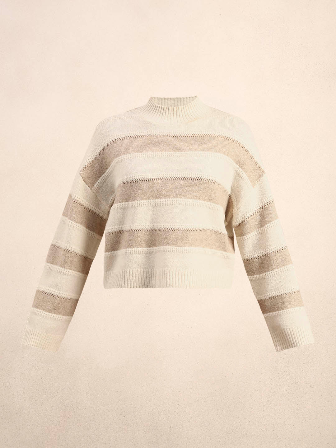 High-Neck Colourblocked Pullover - Beige