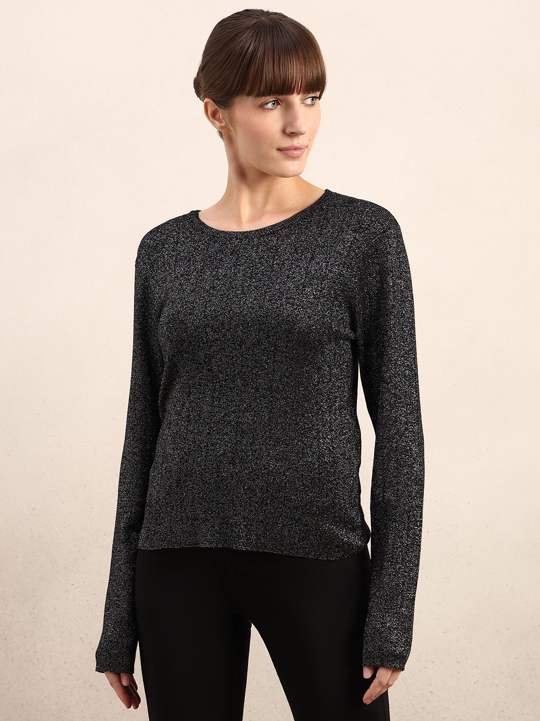Shimmer Knitted O-Neck Top