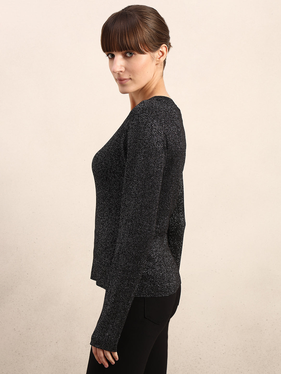Shimmer Knitted O-Neck Top