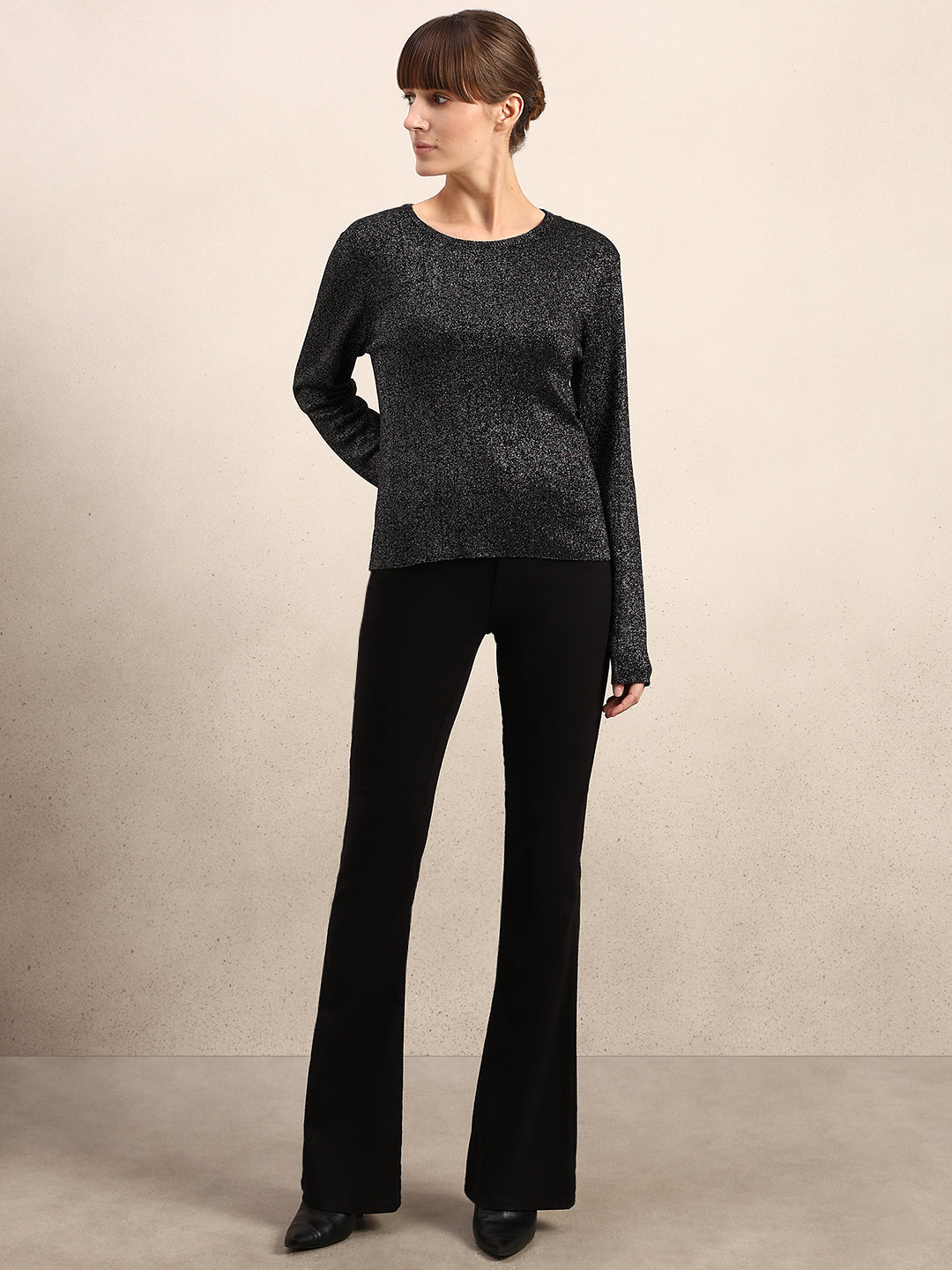Shimmer Knitted O-Neck Top