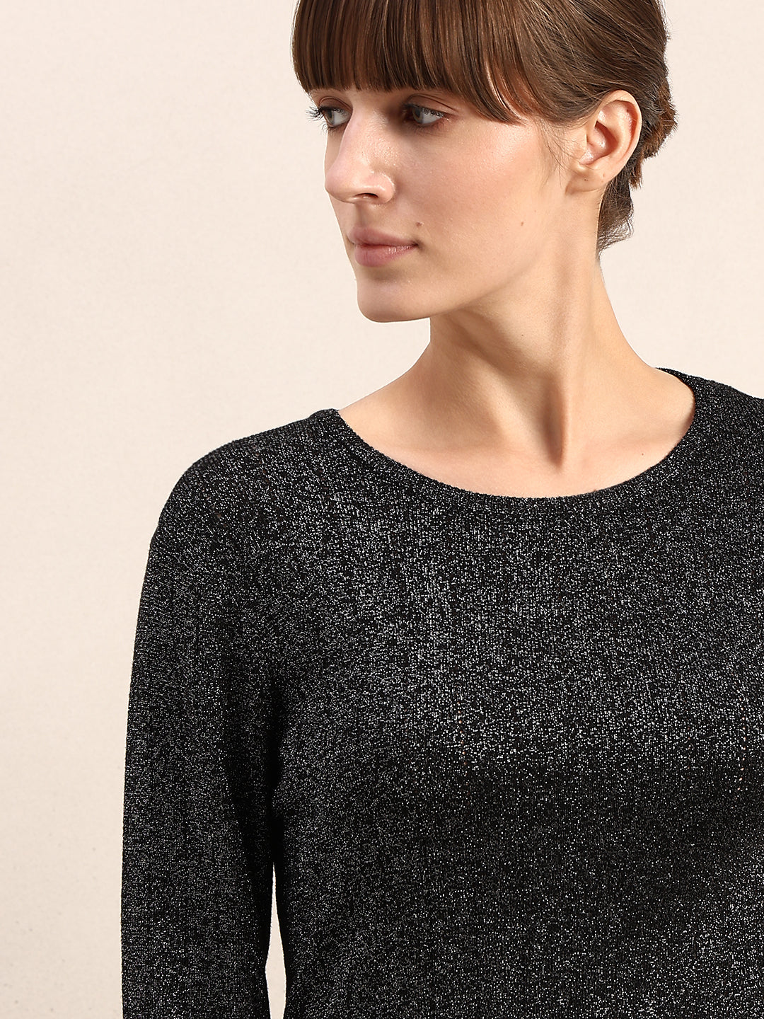 Shimmer Knitted O-Neck Top