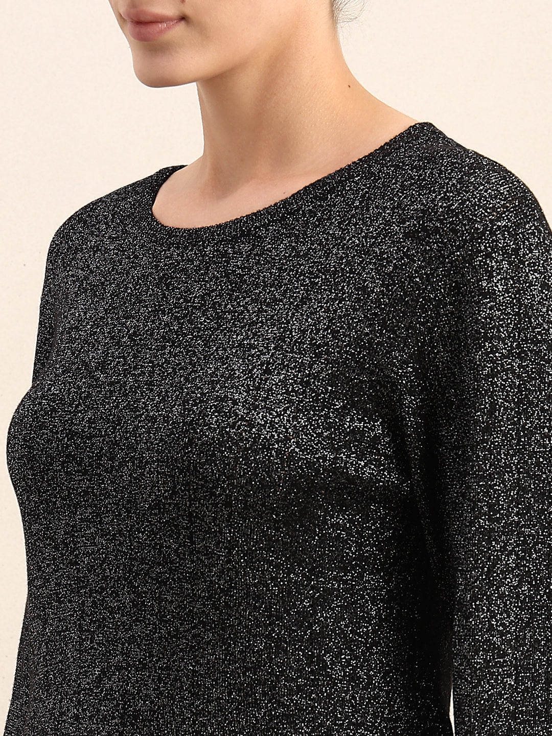 Shimmer Knitted O-Neck Top