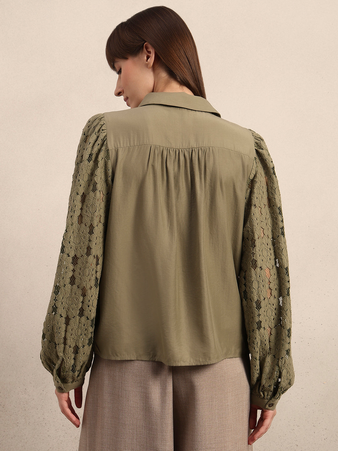 Lace Sleeves Green Shirt