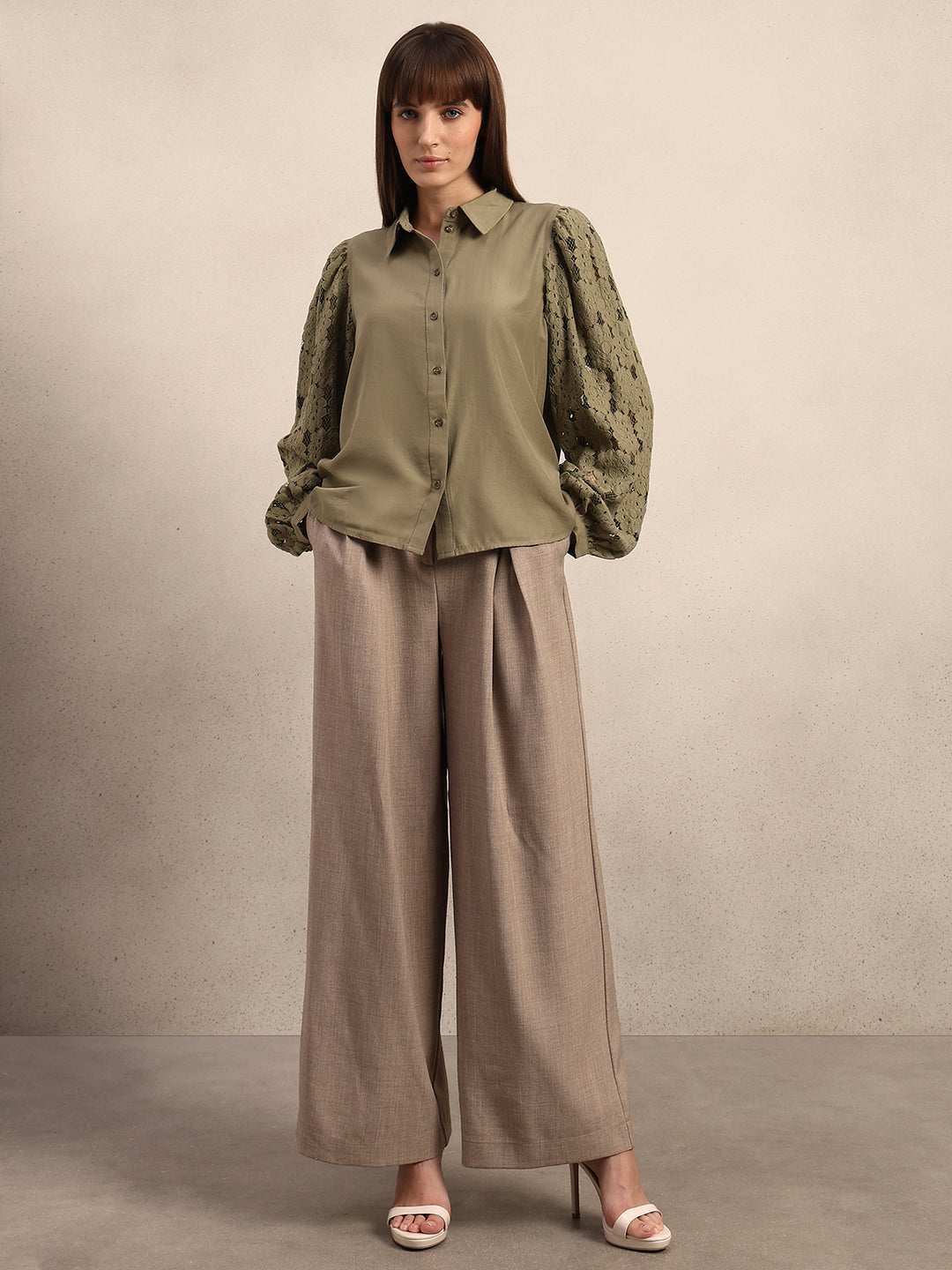 Lace Sleeves Green Shirt