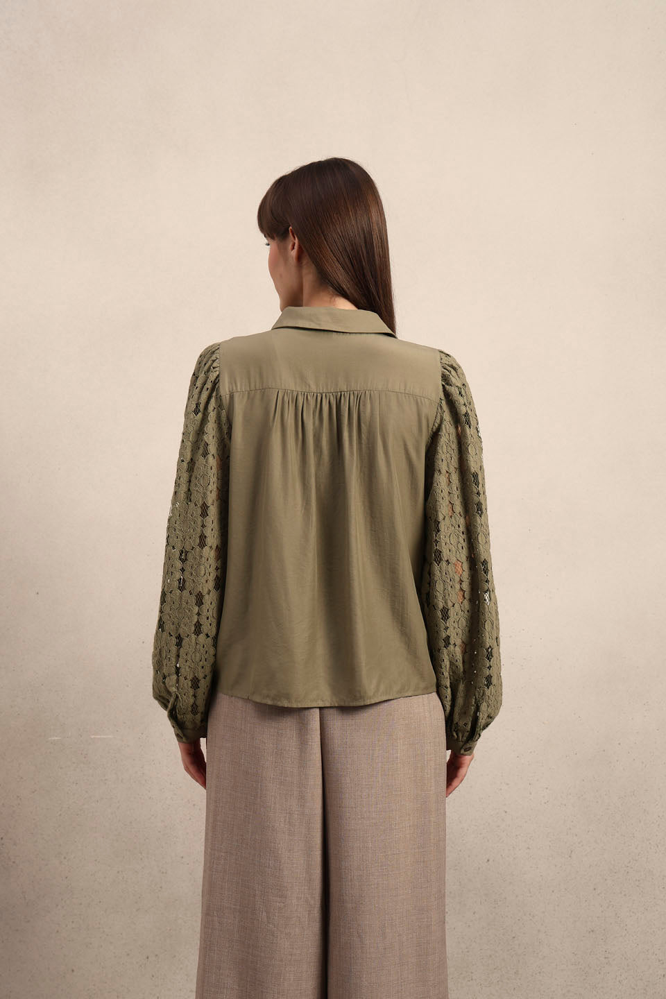 Lace Sleeves Green Shirt
