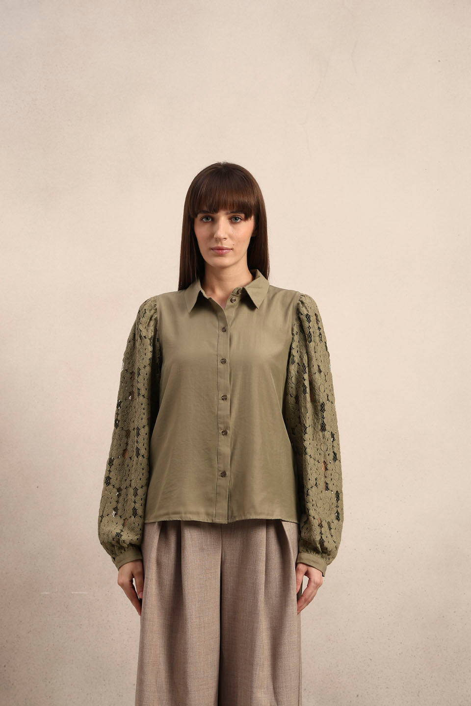 Lace Sleeves Green Shirt