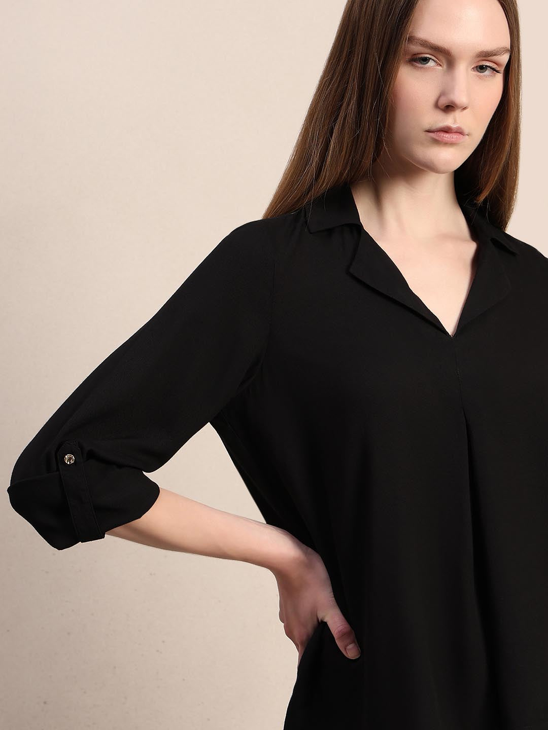 Black 3/4th Sleeves Regular Fit Shirt